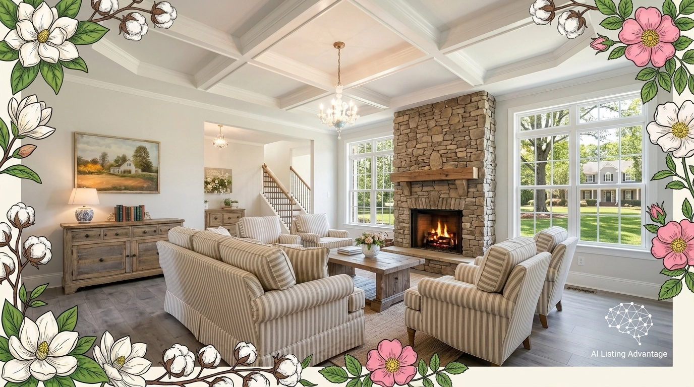 Traditional farmhouse interior representing AI Listing Advantage with tech accents