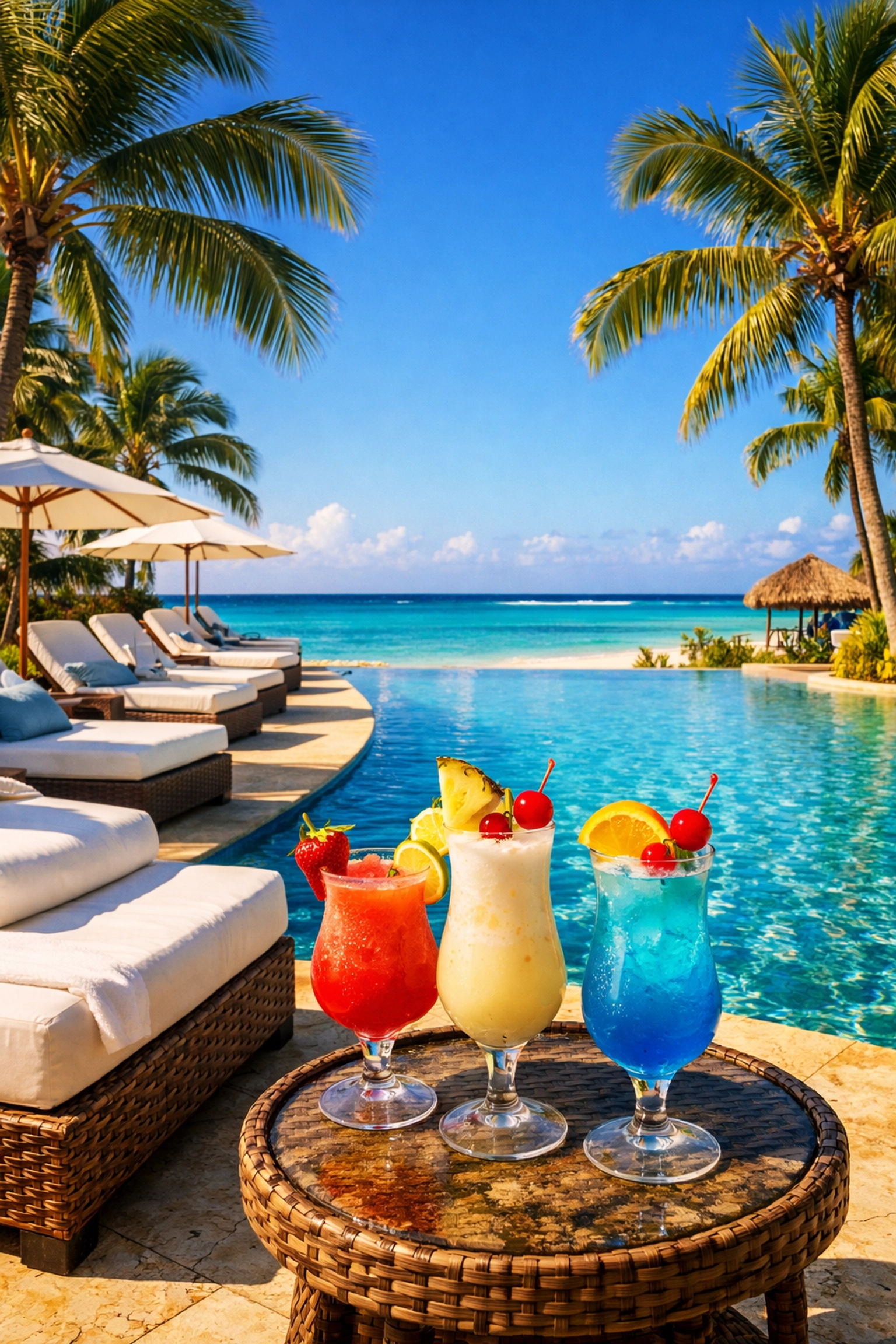 Luxury infinity pool at Punta Cana all-inclusive resort with ocean views and palm trees
