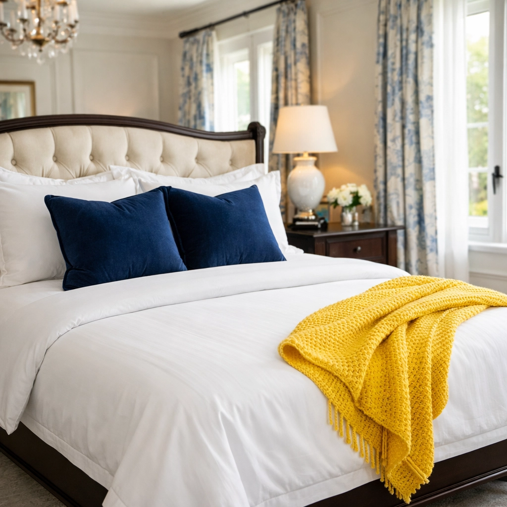 Meticulously made bed in a luxury Sudbury estate featuring The Cleaning Ninjas' expert touch.