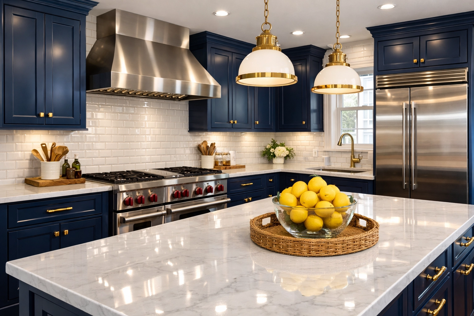 Professional deep cleaning service results in a luxury Massachusetts kitchen with sparkling countertops.