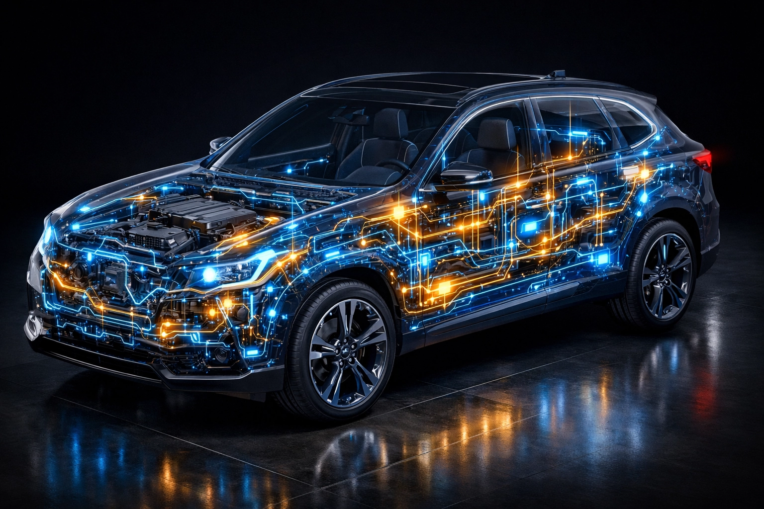 Modern car electronic network and wiring systems used for expert auto repair in Airdrie.