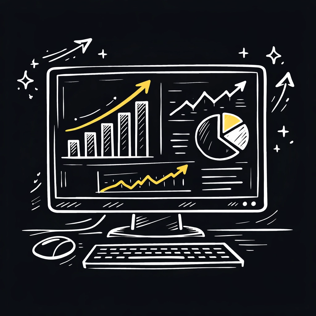 Website analytics dashboard showing upward trending performance graphs