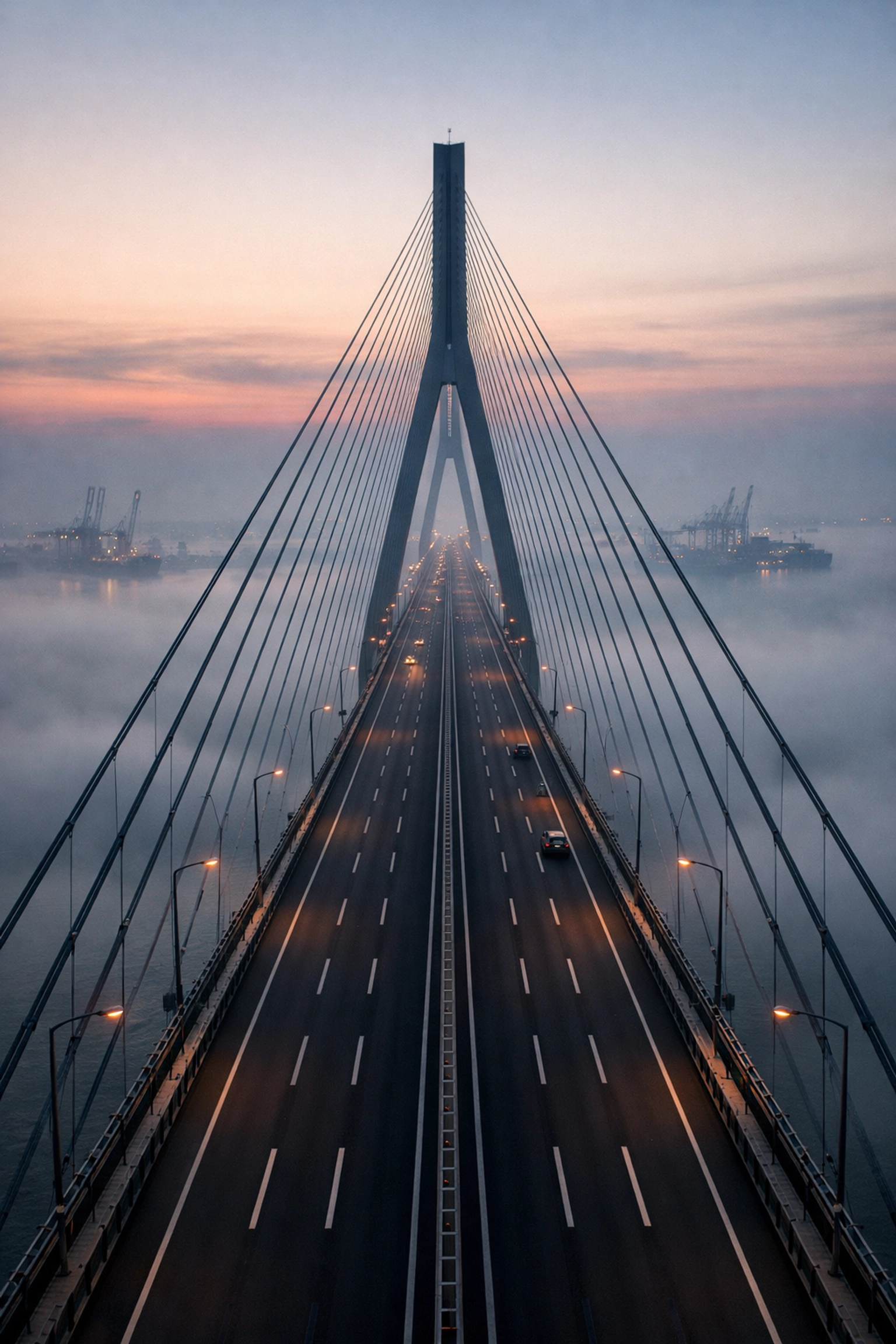 The Incheon Bridge at dawn symbolizing the strategic architecture of a successful Korea market entry strategy.
