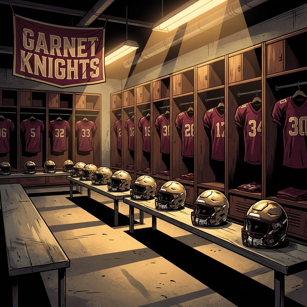 Florida State football locker room with garnet jerseys and gold helmets ready, illustrating anticipation and renewed team momentum post-transfer window.