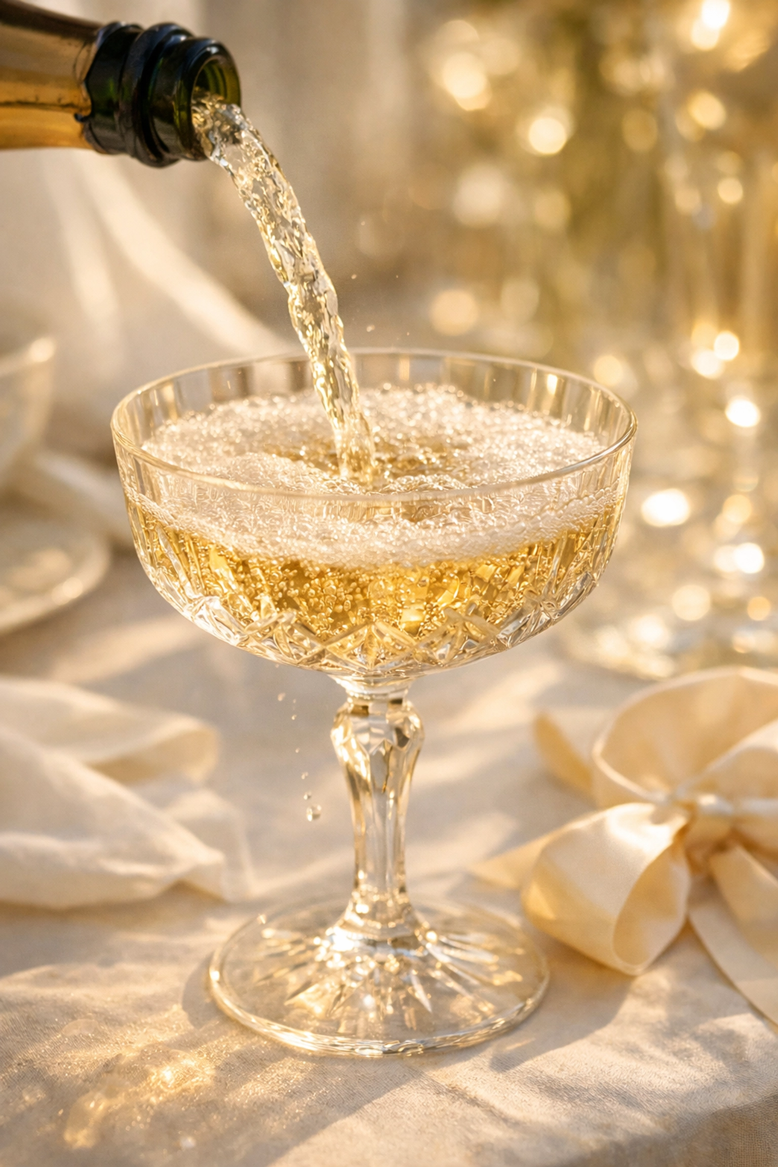 Sparkling champagne celebration representing a fully pre-funded wedding through online guest gifts.