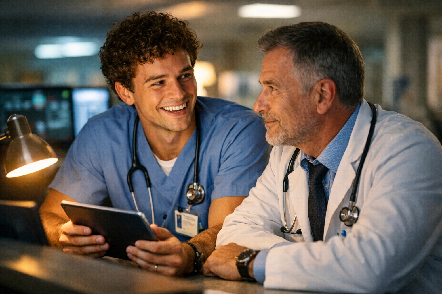 Sunshine nurse and grumpy doctor share chemistry in a hospital setting, perfect for gay workplace romance fans.