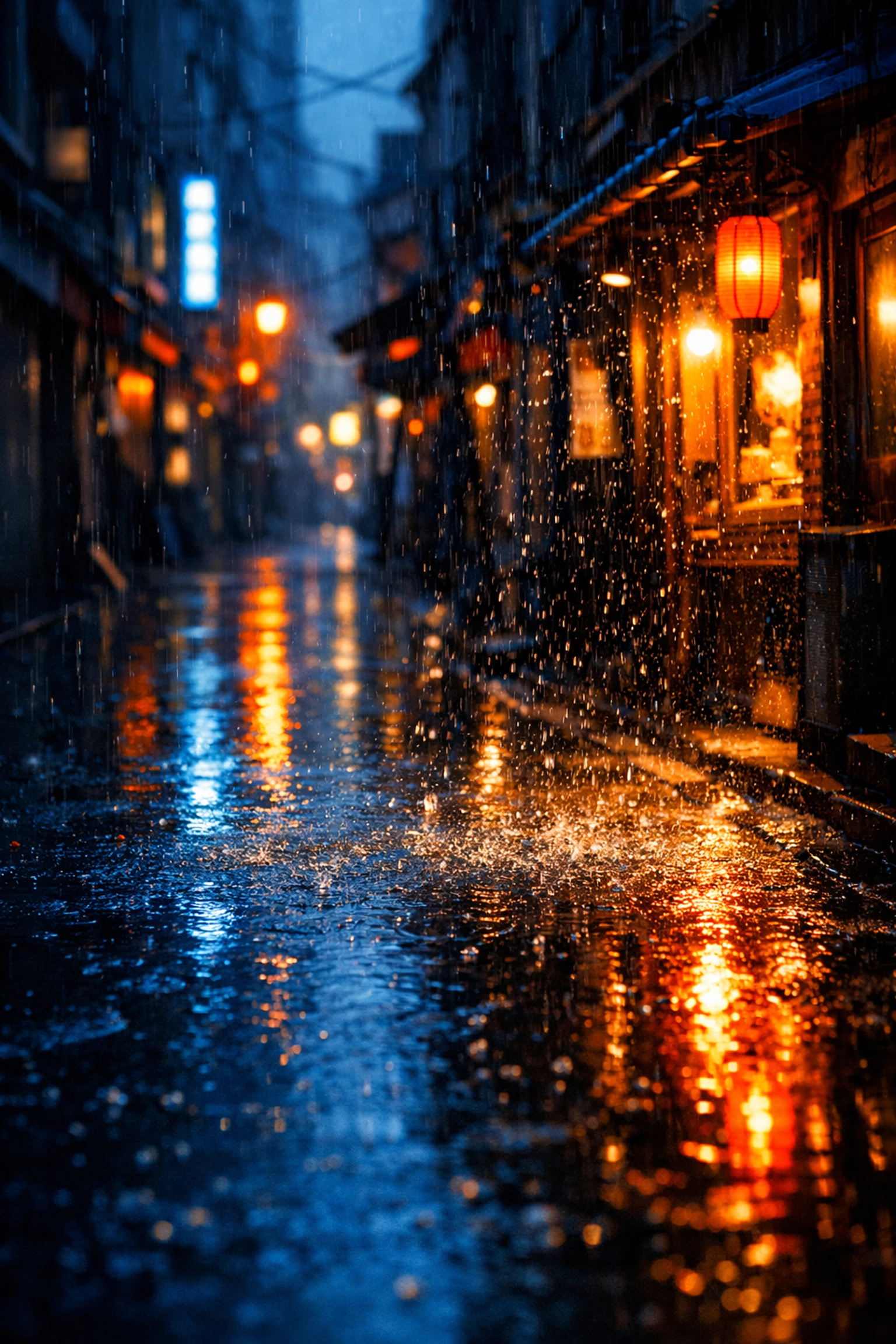 Cinematic urban street photography in the rain, illustrating travel photography tips for atmospheric weather.