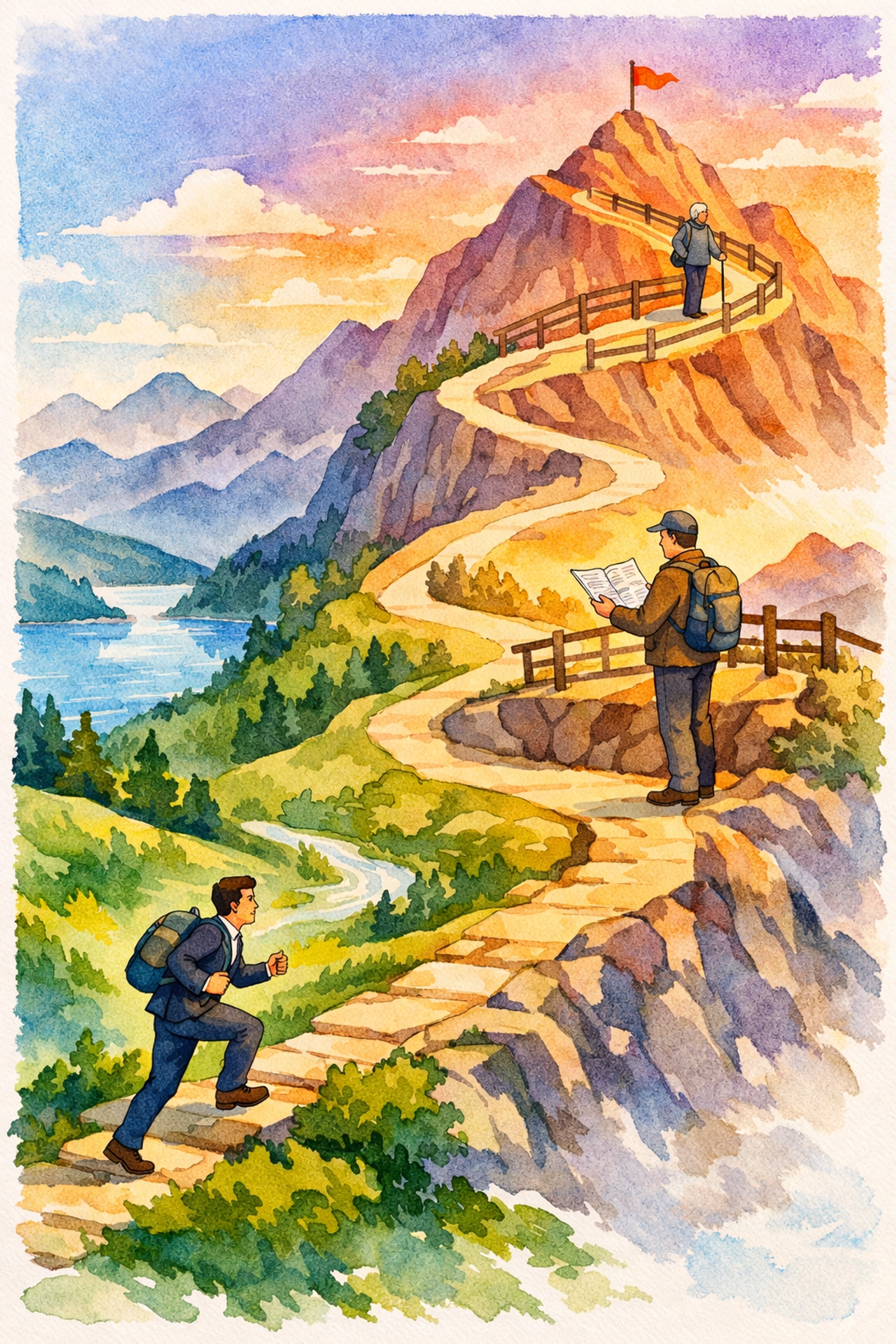 Mountain path illustrating an investor's journey through different life stages and portfolio needs