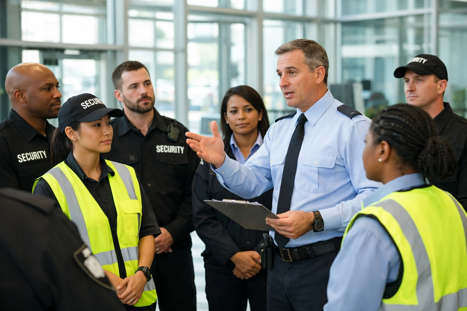 Professional security training session for staff to ensure Martyn’s Law compliance in a UK office.