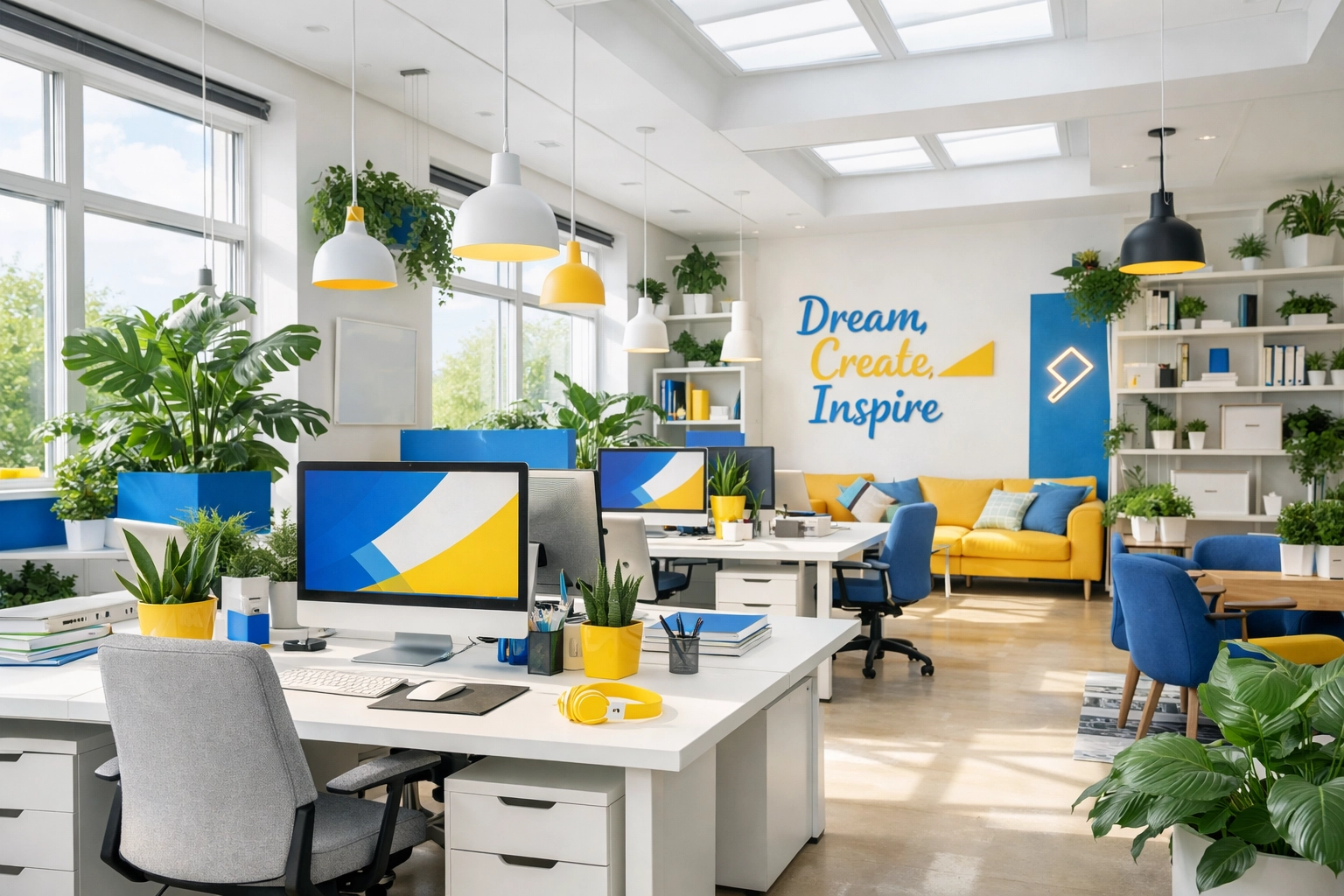 Vibrant and clean open-concept creative office space in Stoughton for high employee morale.