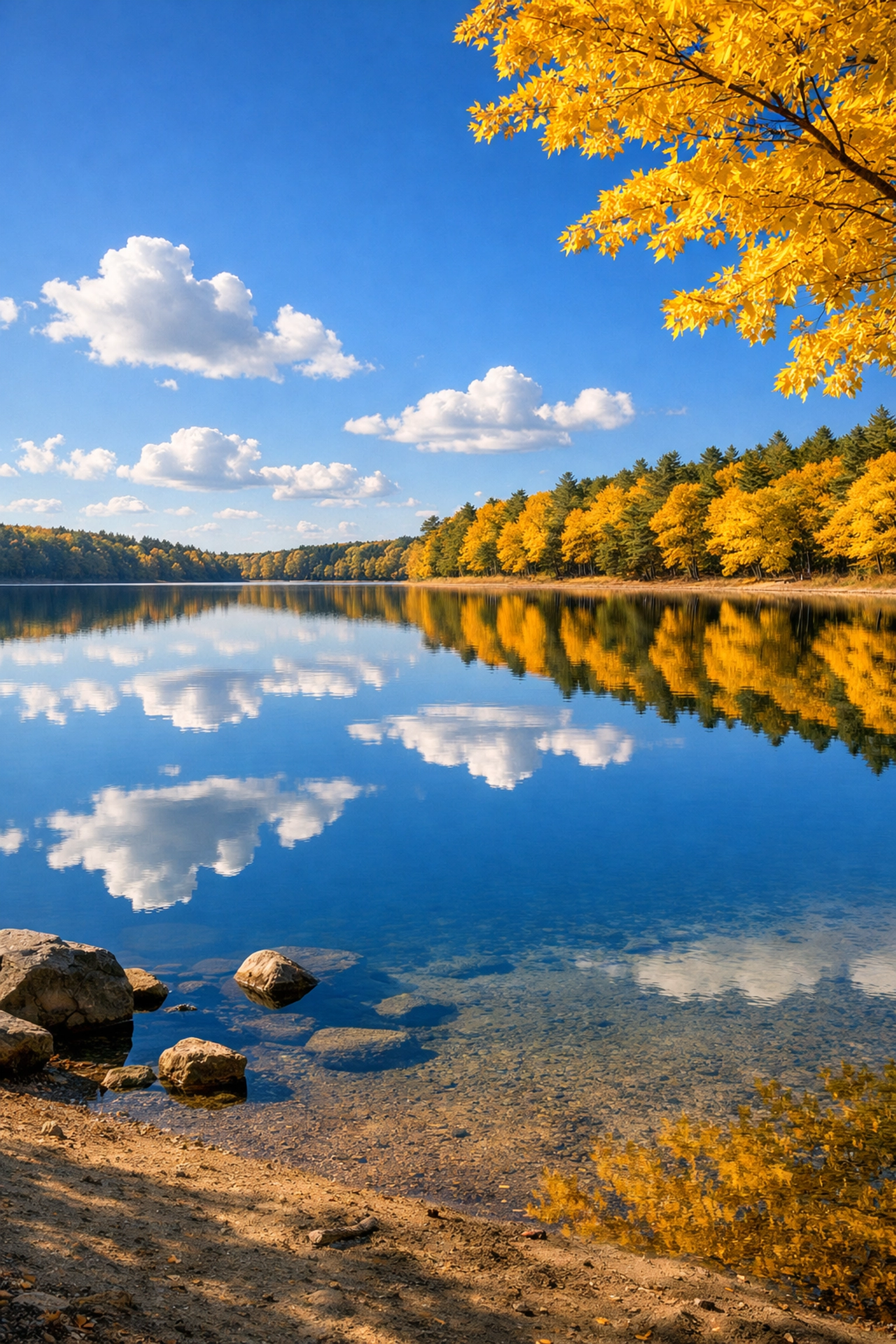 Tranquil Walden Pond scenery reflecting the peace of mind from a house cleaning service in Concord.
