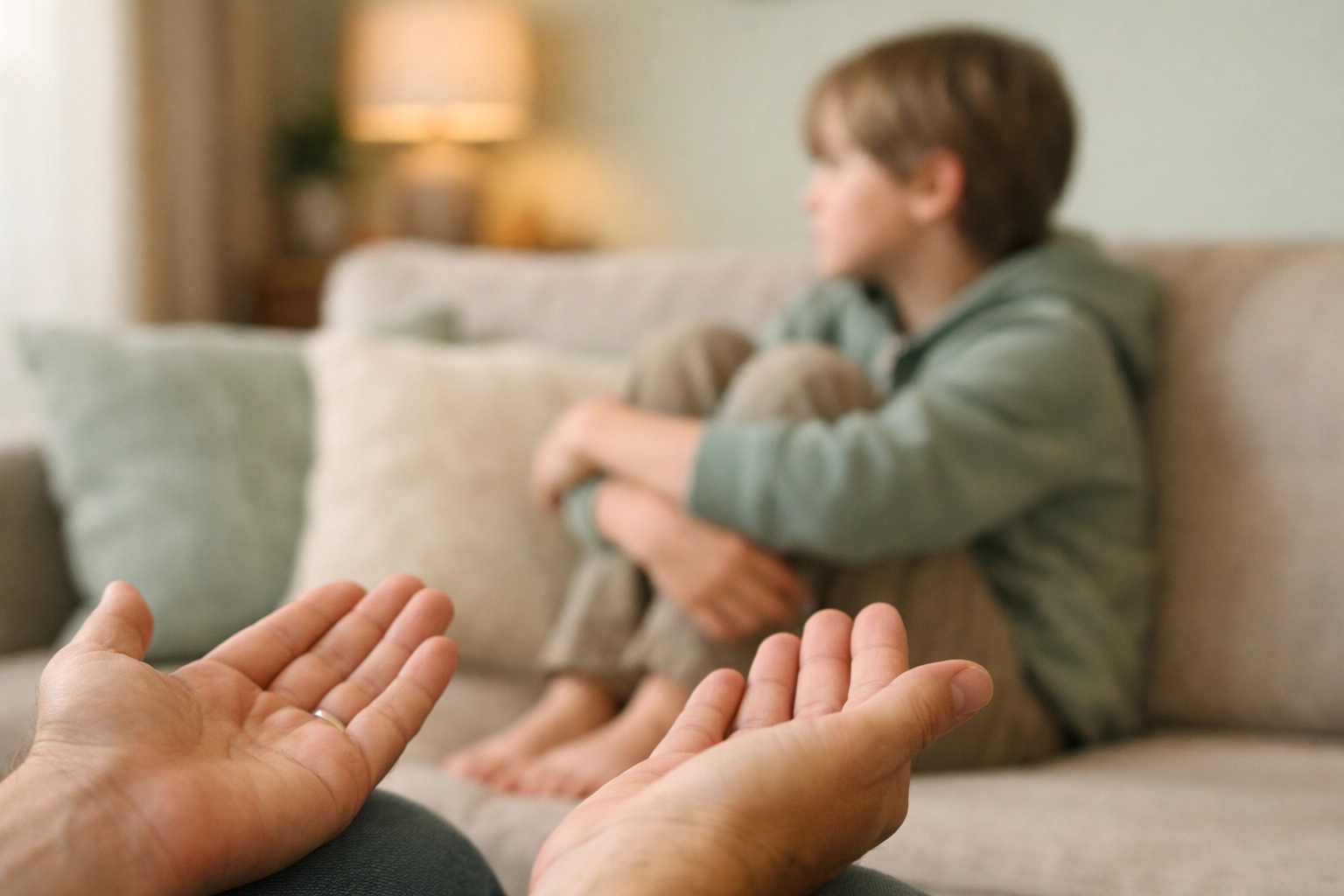 Parent maintaining calm presence while giving space to child showing demand avoidance