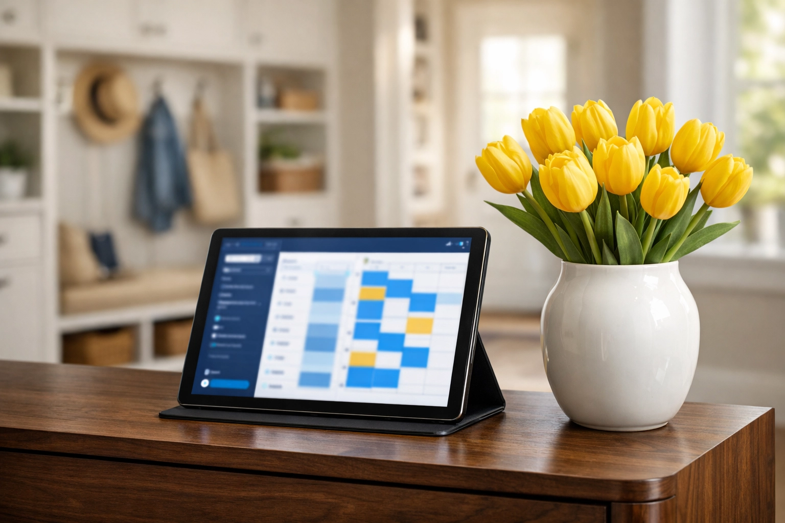 Modern scheduling app for a reliable house cleaning service in an elegant Weston home.