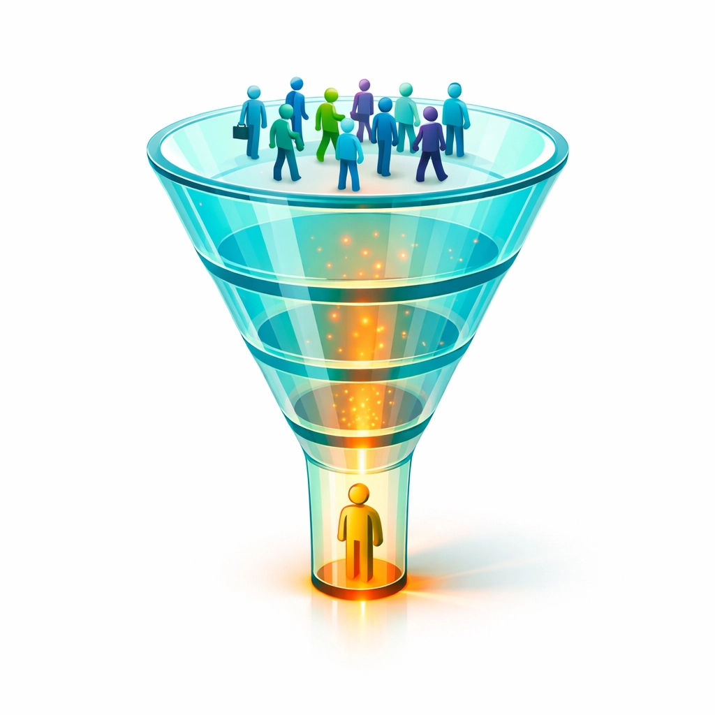 Konverzní trychtýř Google Ads ukazující cestu od návštěvníka k zákazníkovi