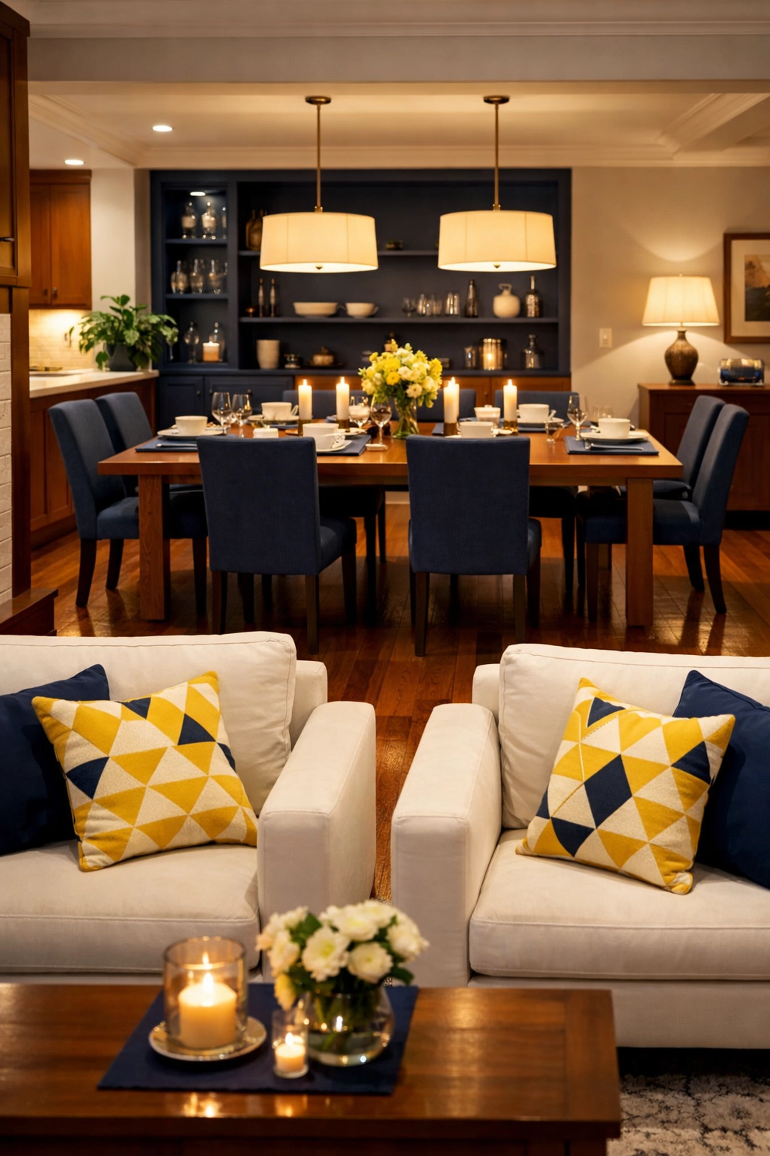 A guest-ready open-concept living room in Franklin MA, maintained with professional weekly house cleaning.