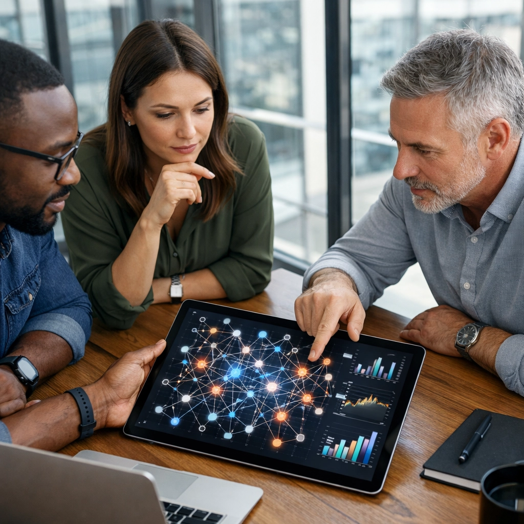 ServiceNow experts analyzing Agentic AI data visualizations to optimize ITOM performance and scaling.