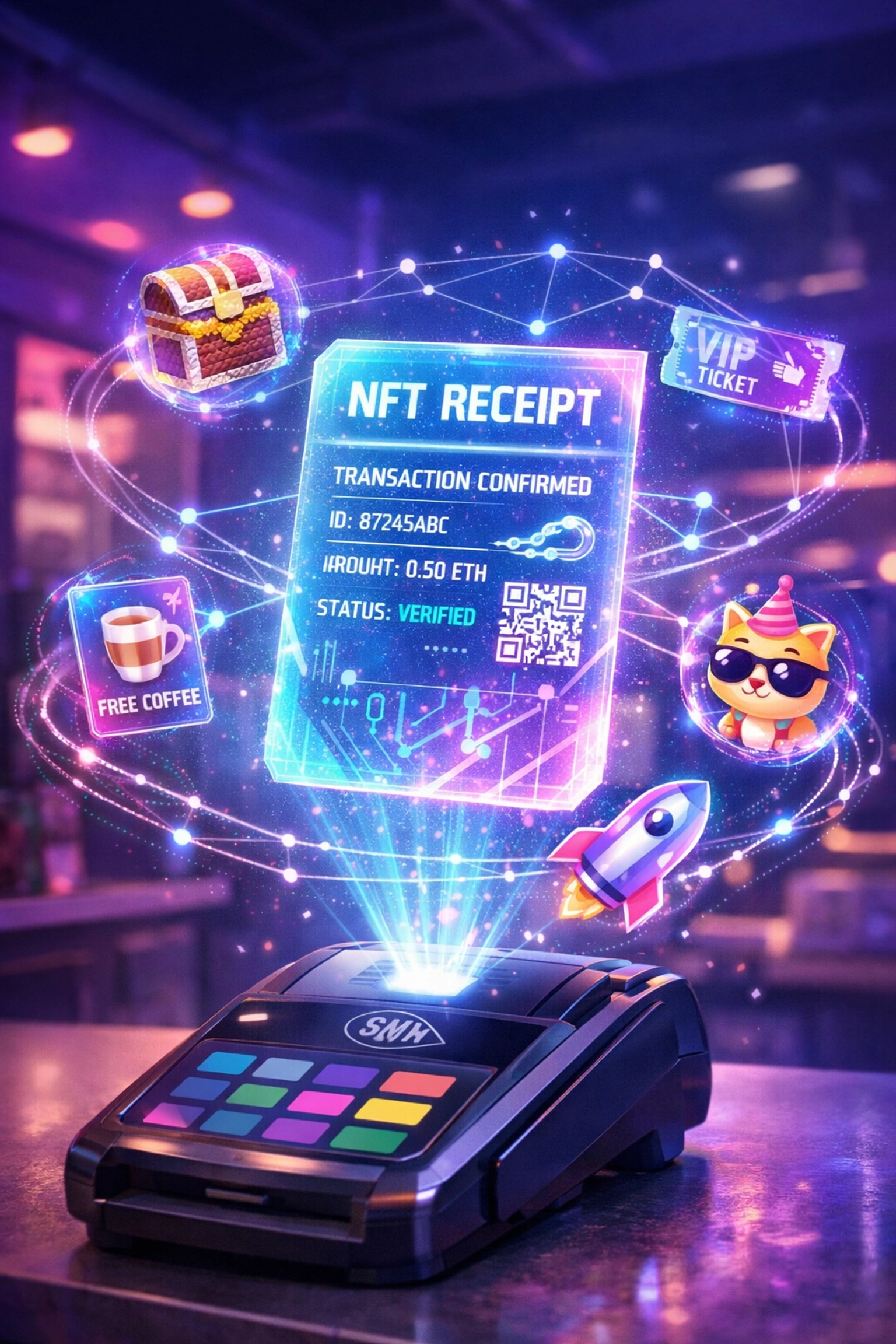 NFT receipt technology for blockchain-verified crypto payment transactions at point-of-sale