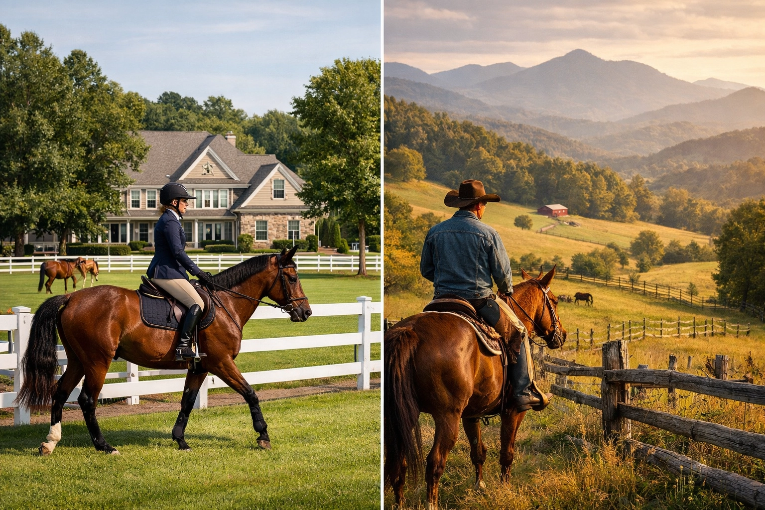 Comparing Charlotte suburban horse property to Tryon mountain equestrian estate