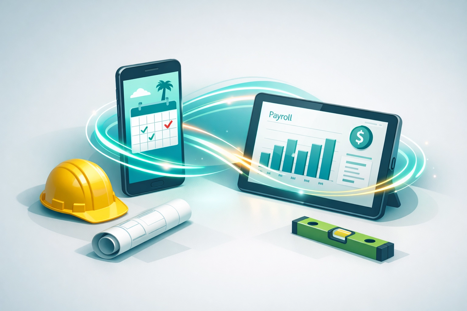 Digital staff holiday booking system syncing with payroll software and construction industry tools.