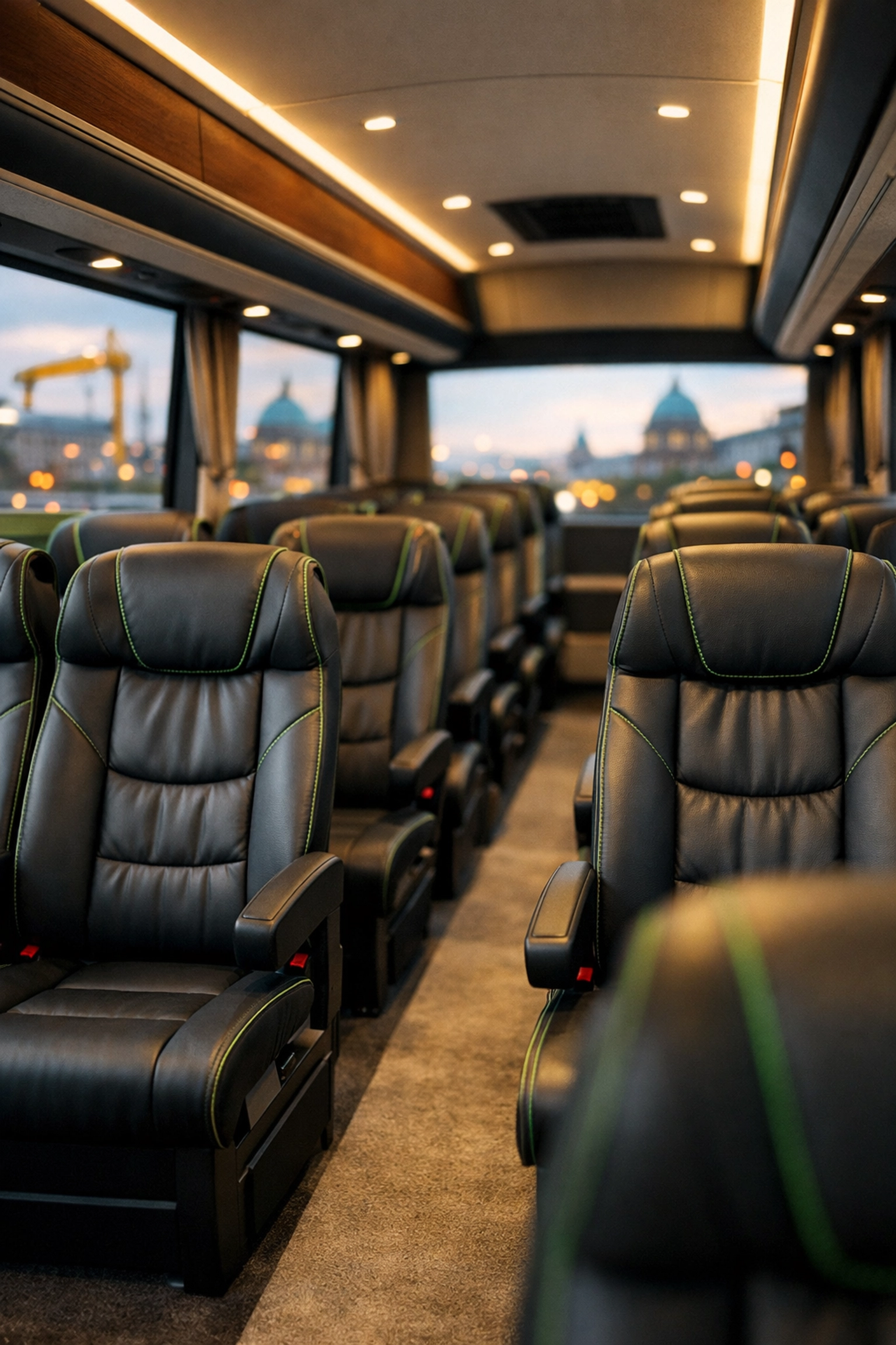 Executive minibus interior with leather seats for Belfast corporate transport