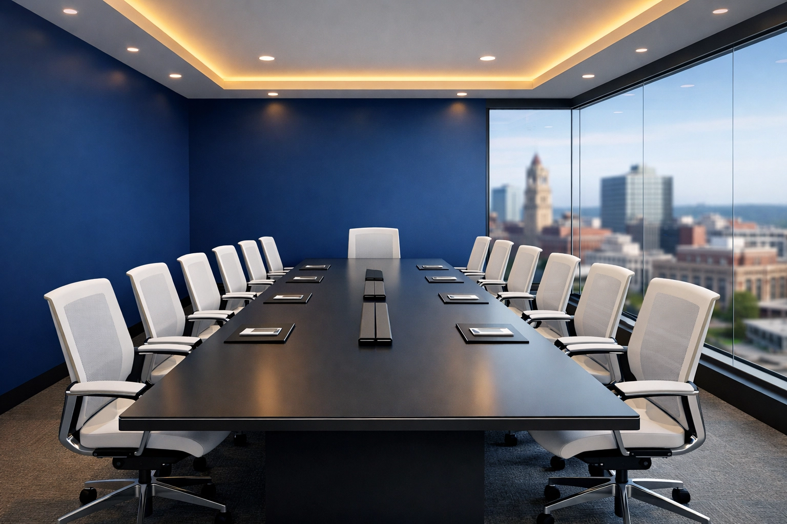 Professional office cleaning Worcester: A spotless downtown corporate conference room ready for meetings.