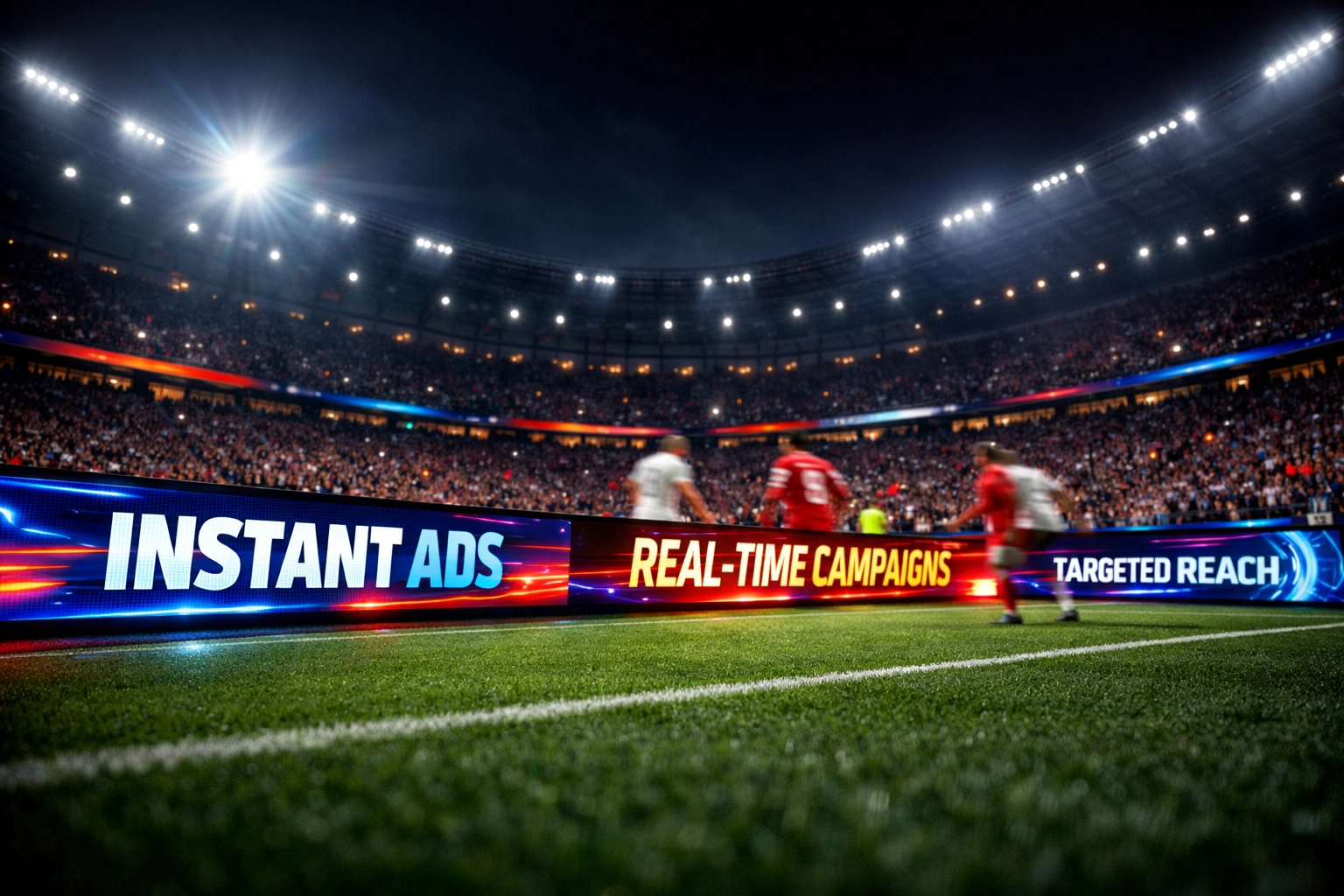 Digital LED stadium perimeter boards showcasing high-impact advertising during a professional football match.