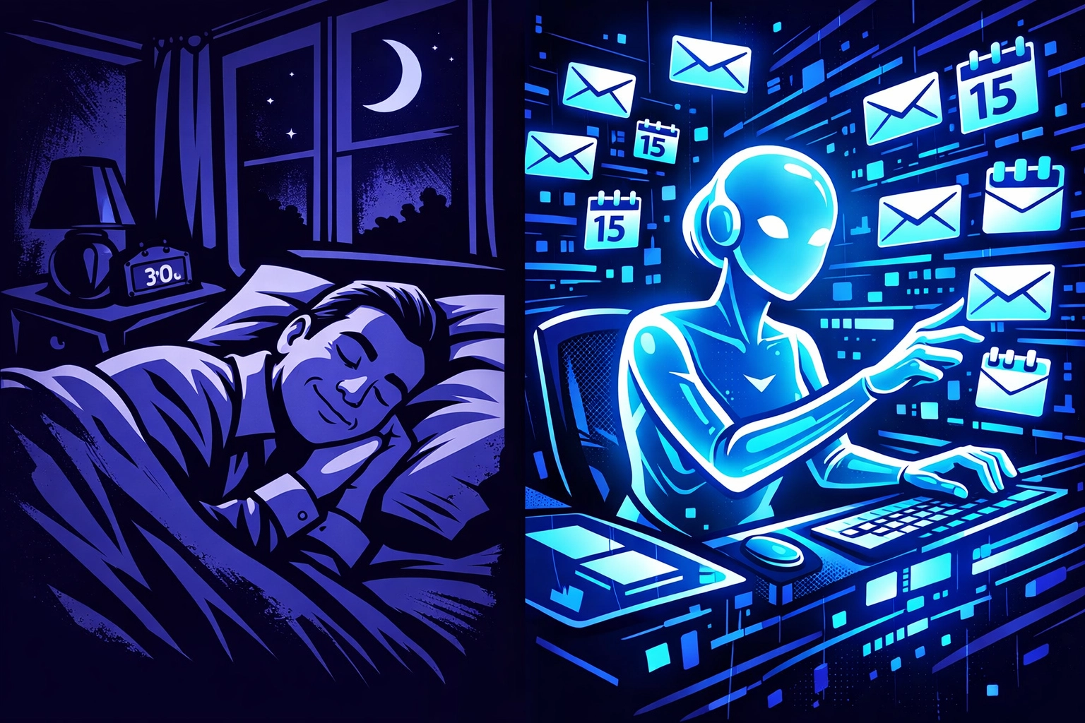 AI virtual assistant for business managing appointments and tasks while the owner sleeps soundly.