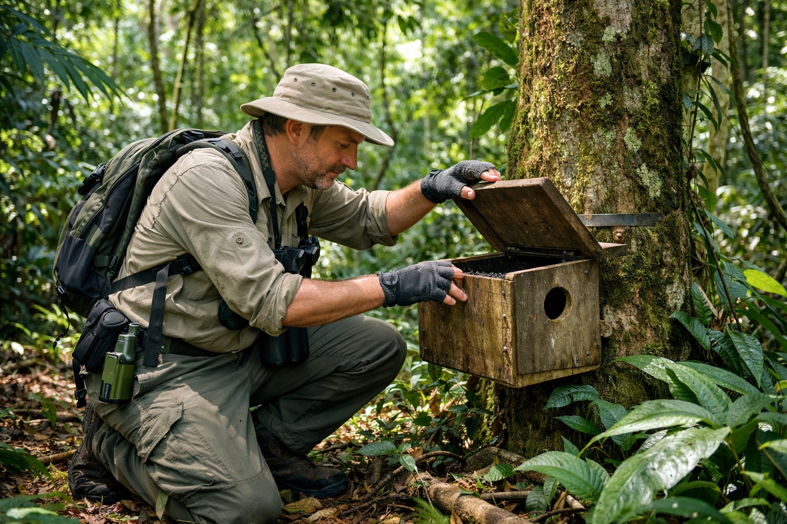 Wildlife biologist conducting field conservation research, showcasing the power of conservation storytelling.