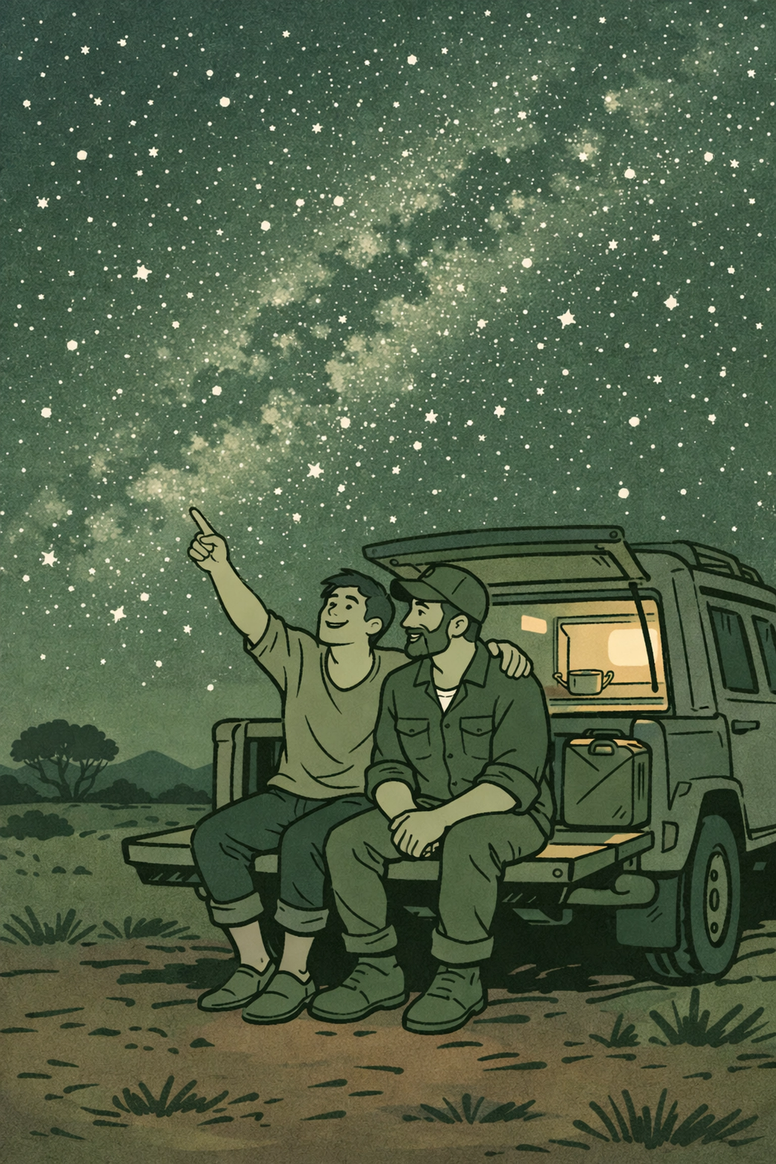 Two men bonding under starlit Outback sky - heartfelt MM romance and gay love story scene