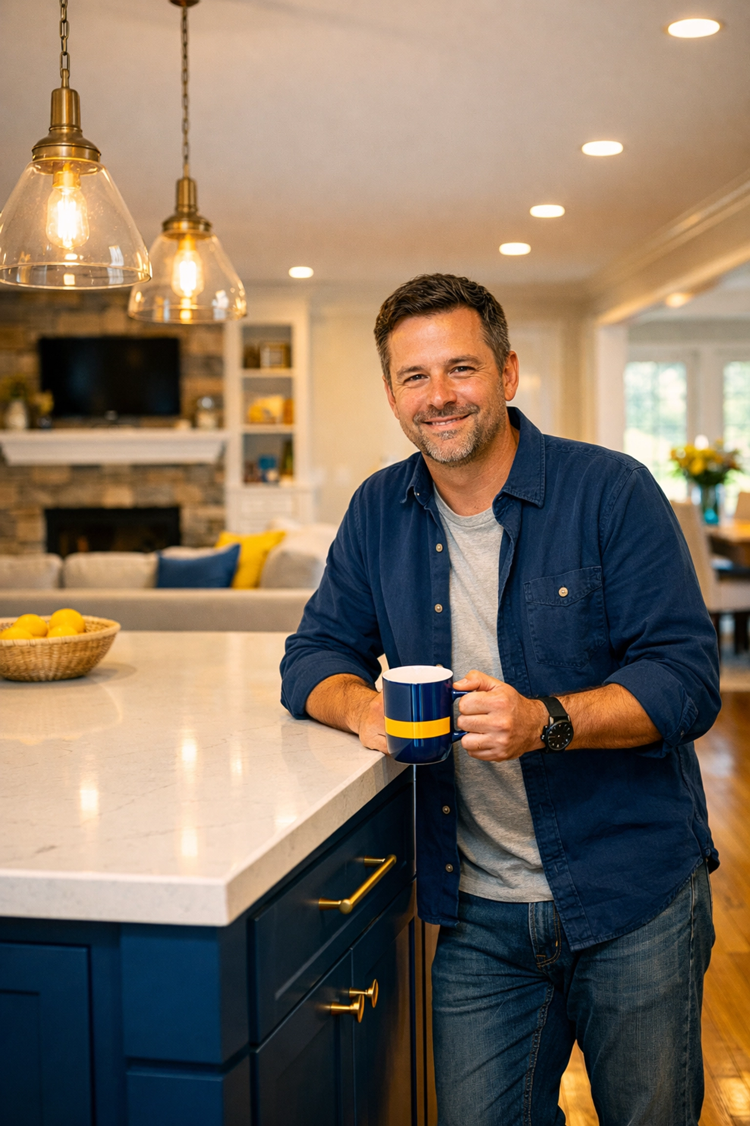A Southborough homeowner enjoying a spotless, dust-free home after professional post construction cleaning.