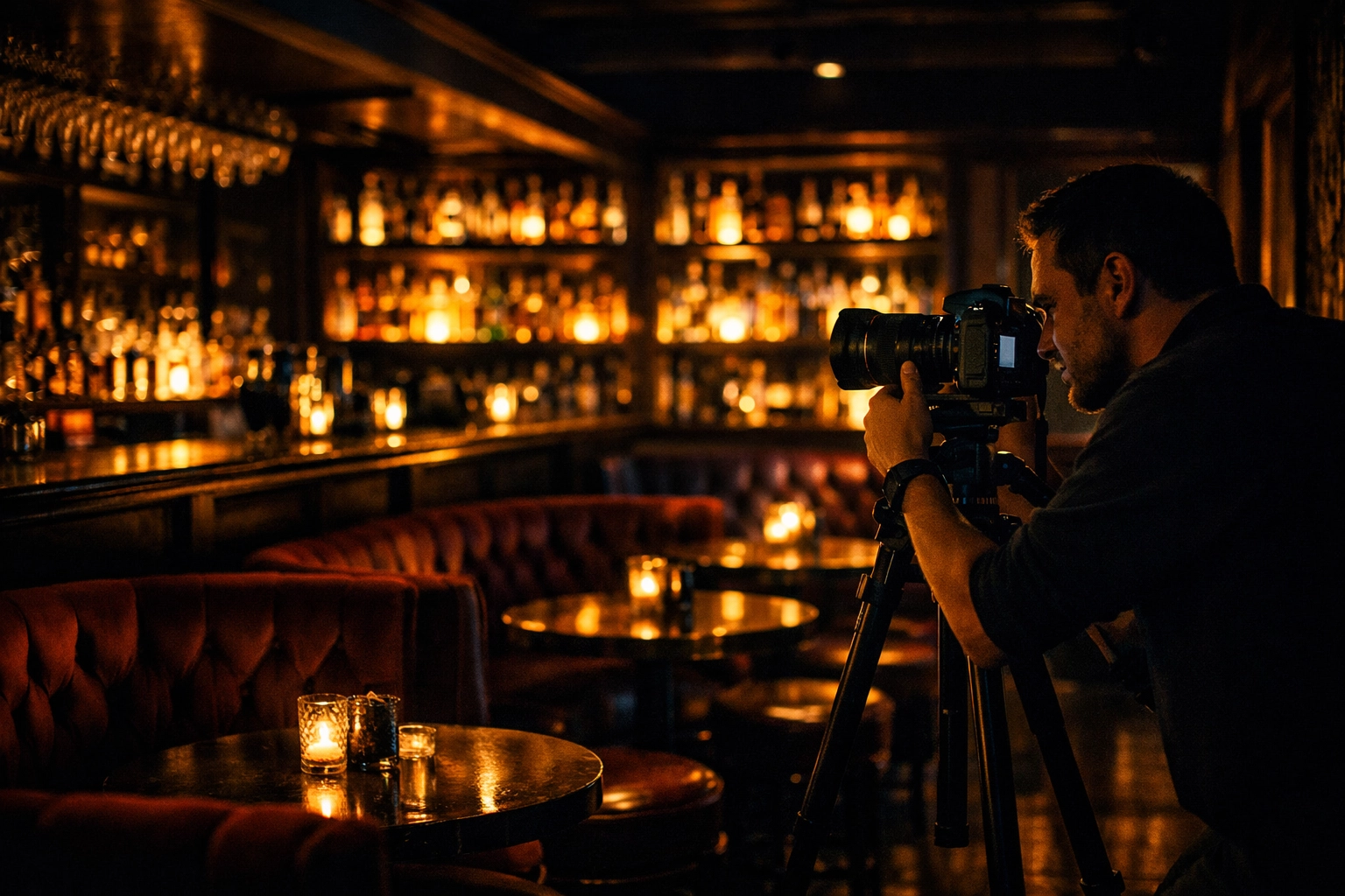 Professional low-light photography of a luxury Miami speakeasy showcasing specialized niche skills for brands.
