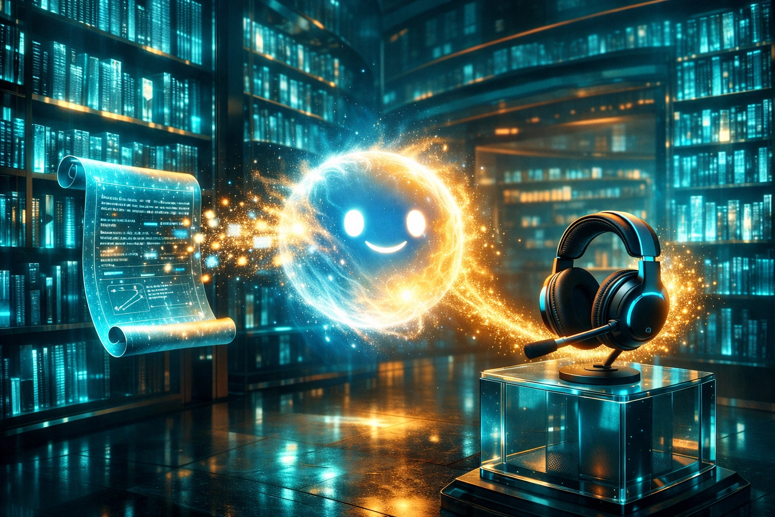 An intelligent AI system processing helpdesk data to provide automated customer support solutions.