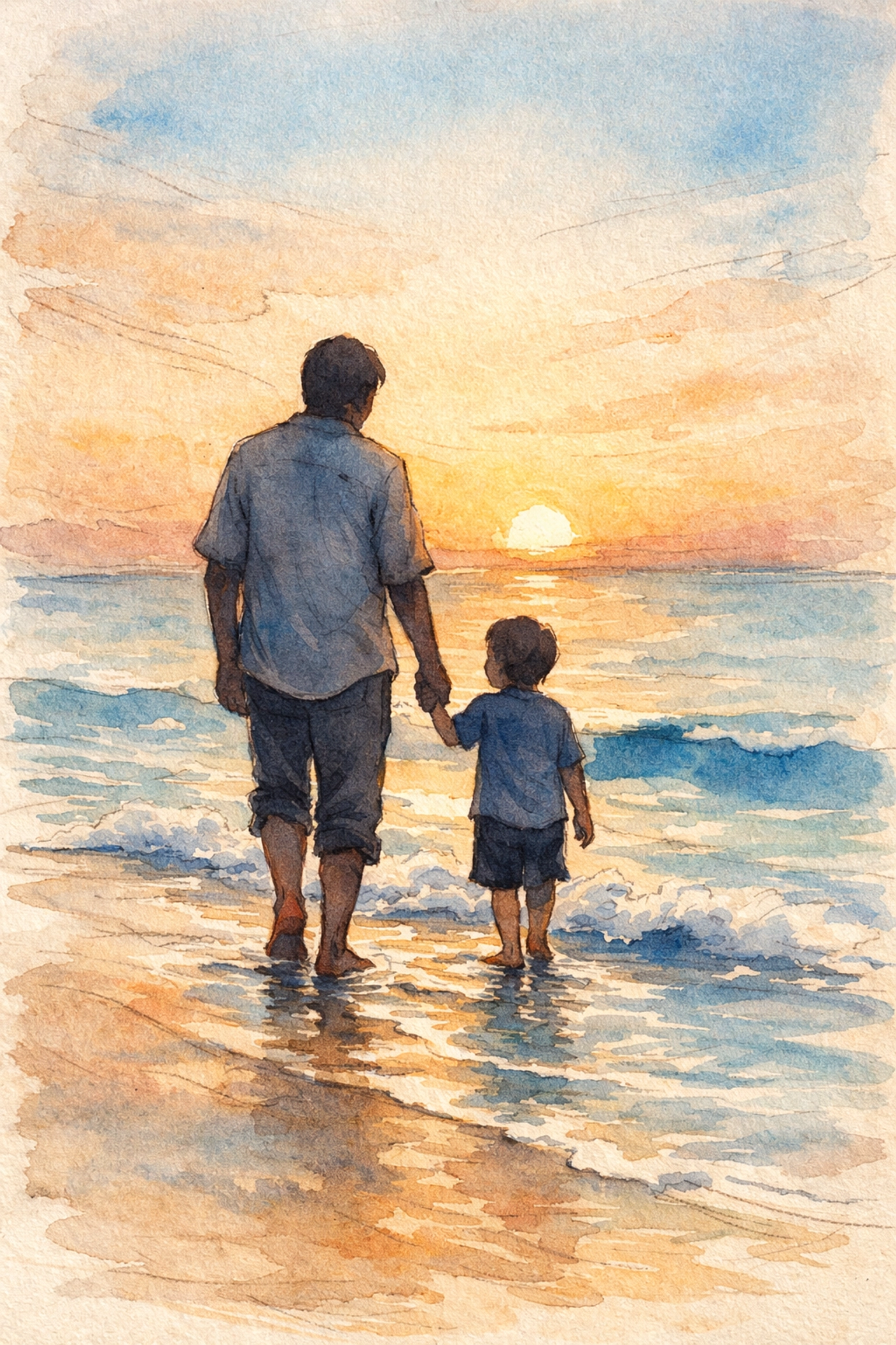 Parent and child walking together on beach illustrating healthy ministry boundaries and family time