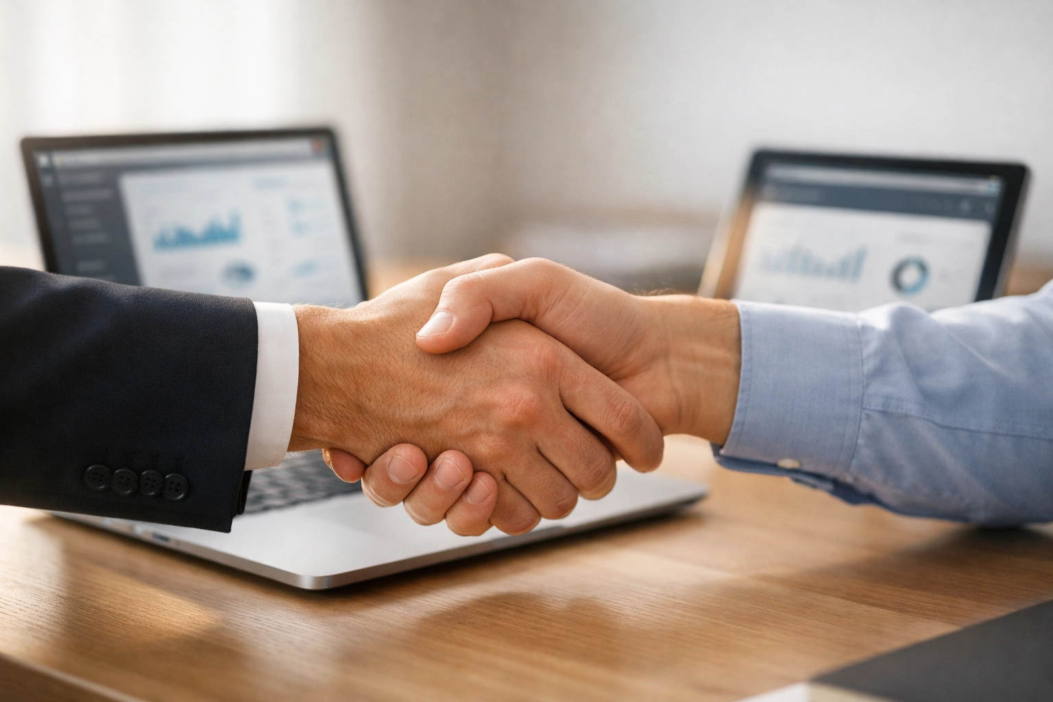 Professional handshake representing service bureau partnership agreement for California tax preparers