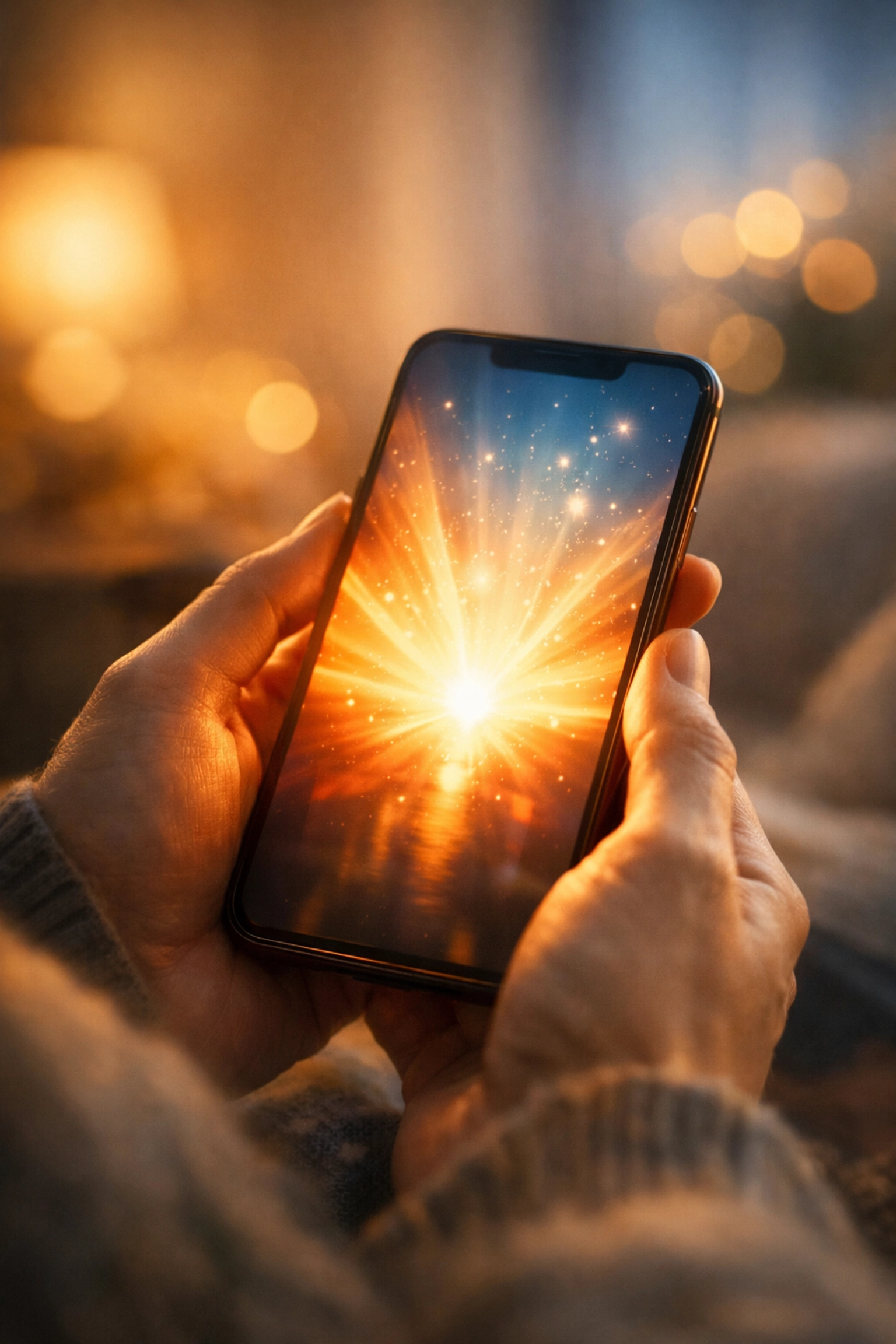 Hands holding glowing smartphone representing digital ministry connecting people to faith online