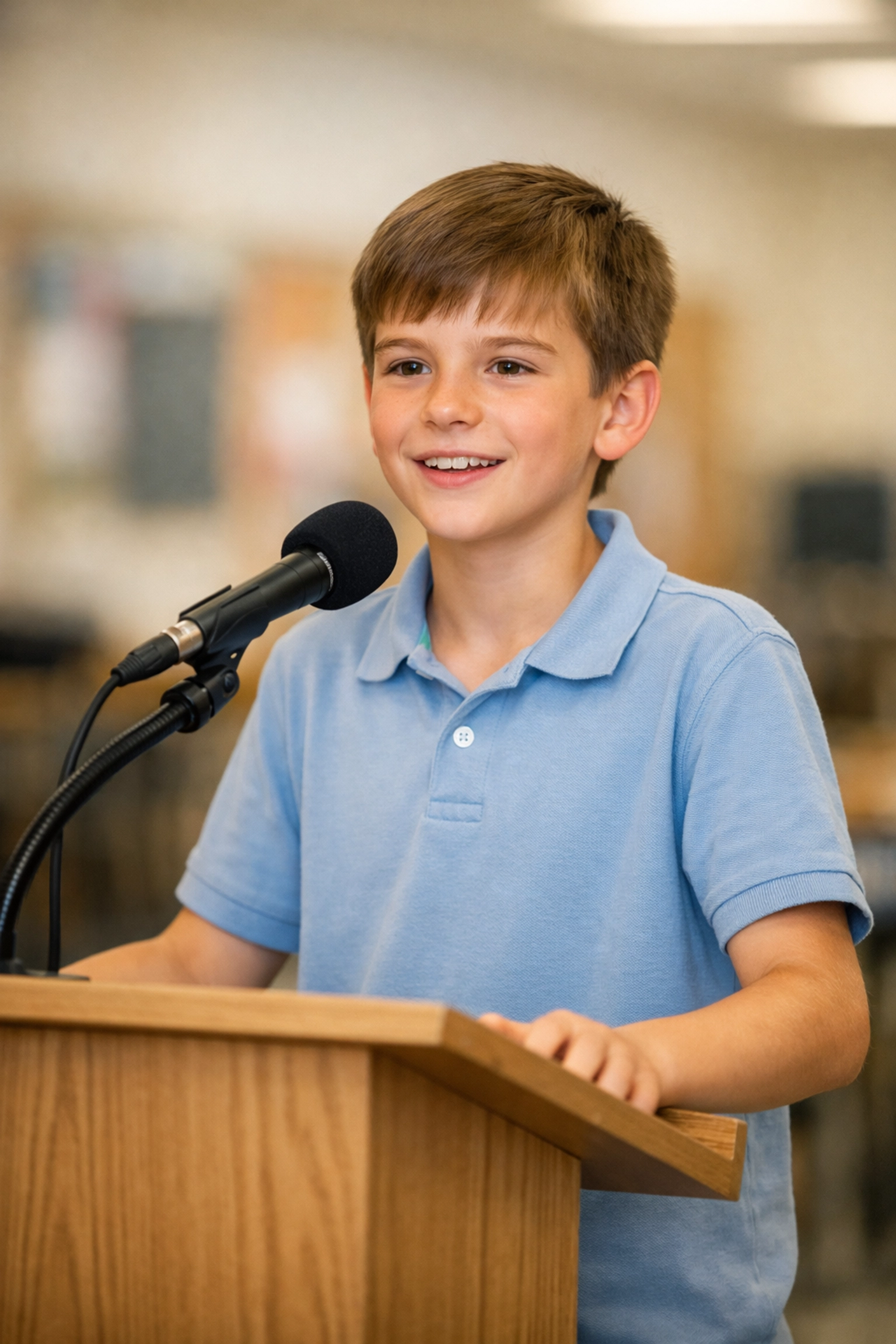 Middle school student delivering a mock election speech to practice civic leadership skills.