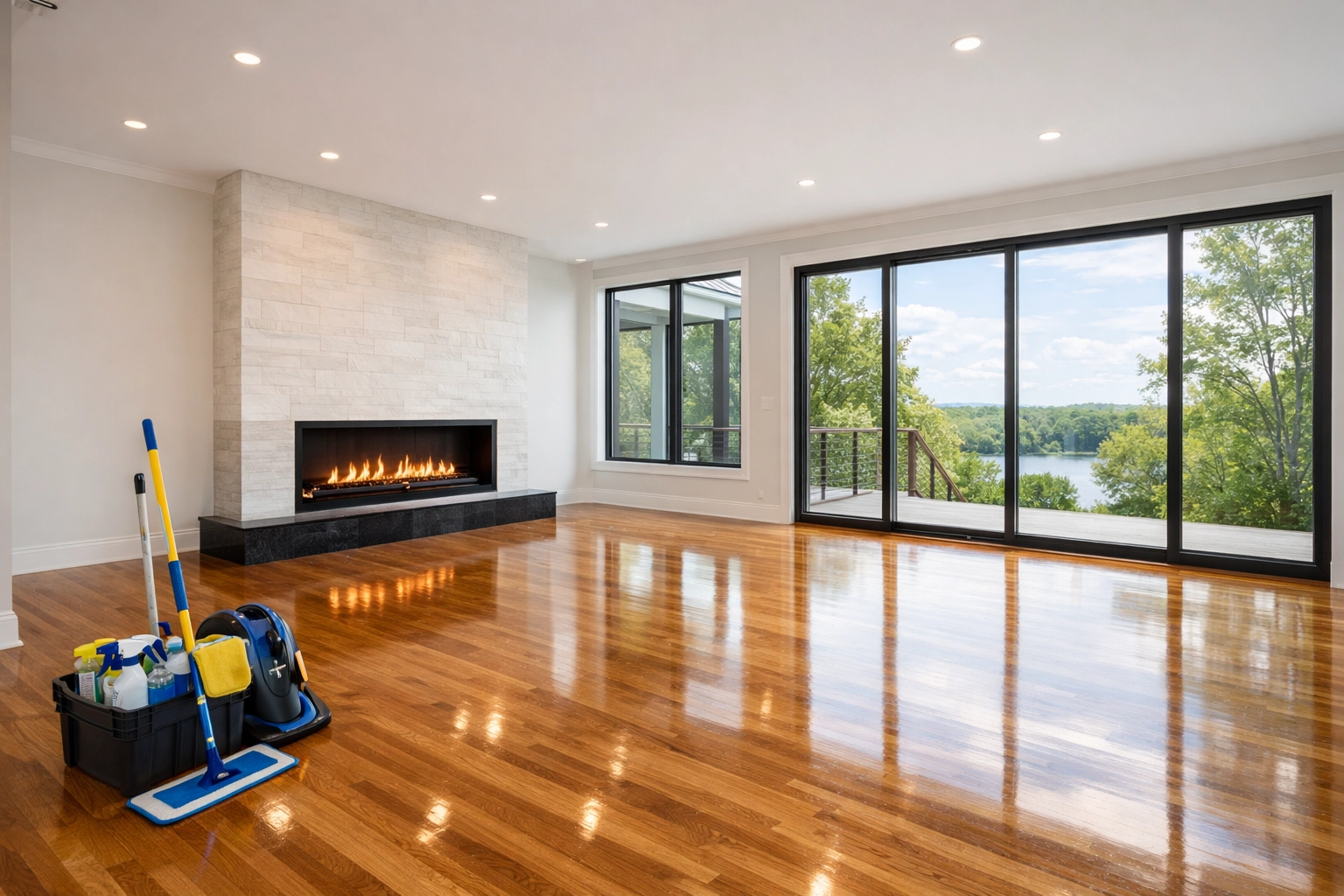 Spotless renovated interior after post-construction deep cleaning services in Massachusetts.