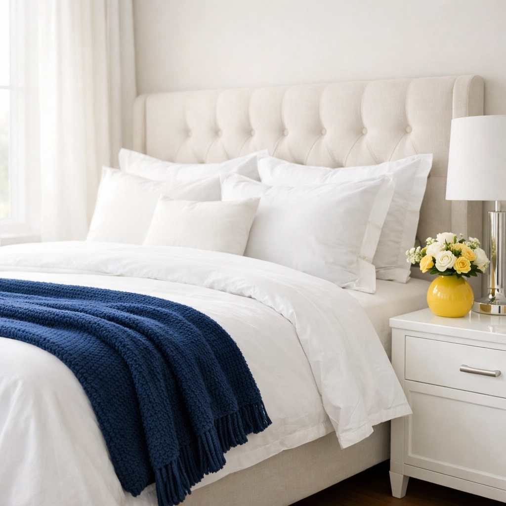 Serene and clutter-free master bedroom following a professional house cleaning visit.