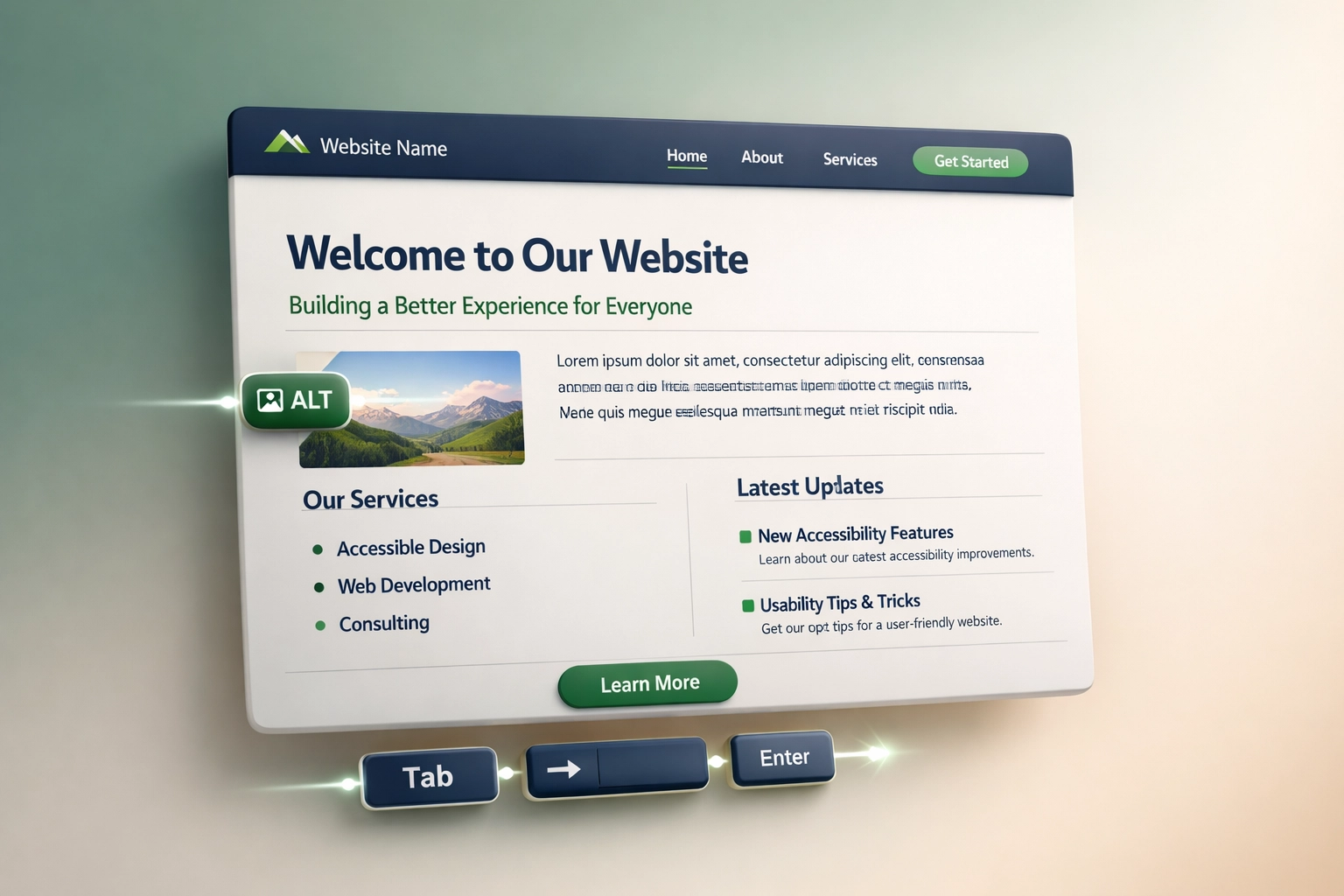 Modern website interface showcasing accessibility features and readable design elements
