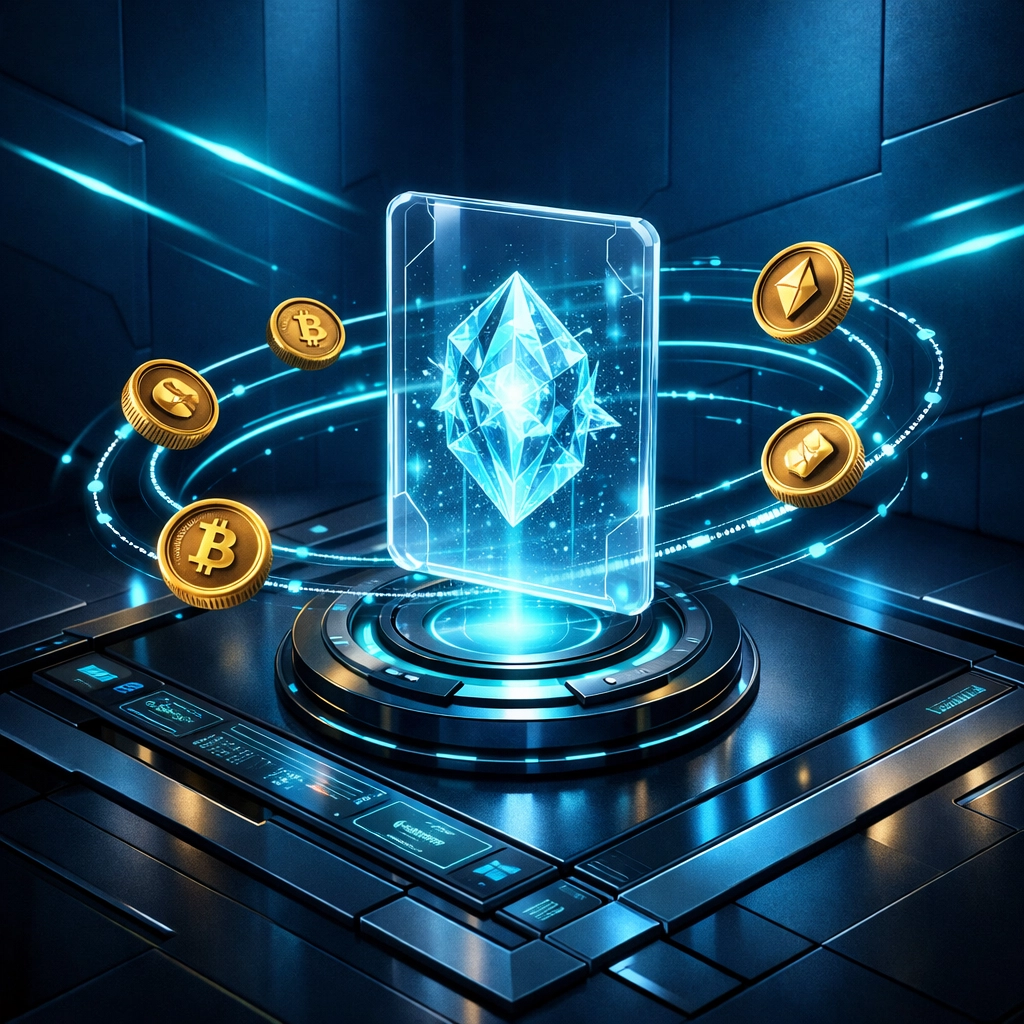 Secure self-custody crypto dashboard displaying NFT receipts and digital payment tokens.