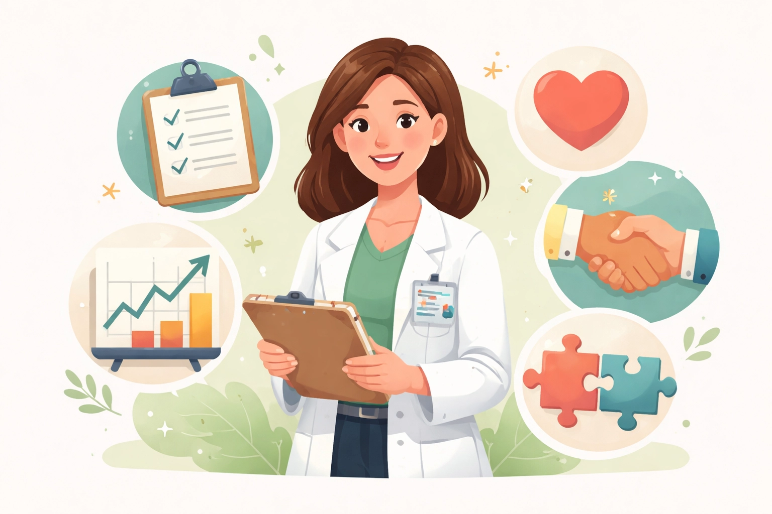 Illustration of BCBA responsibilities including data review, collaboration, guidance, and program integrity.