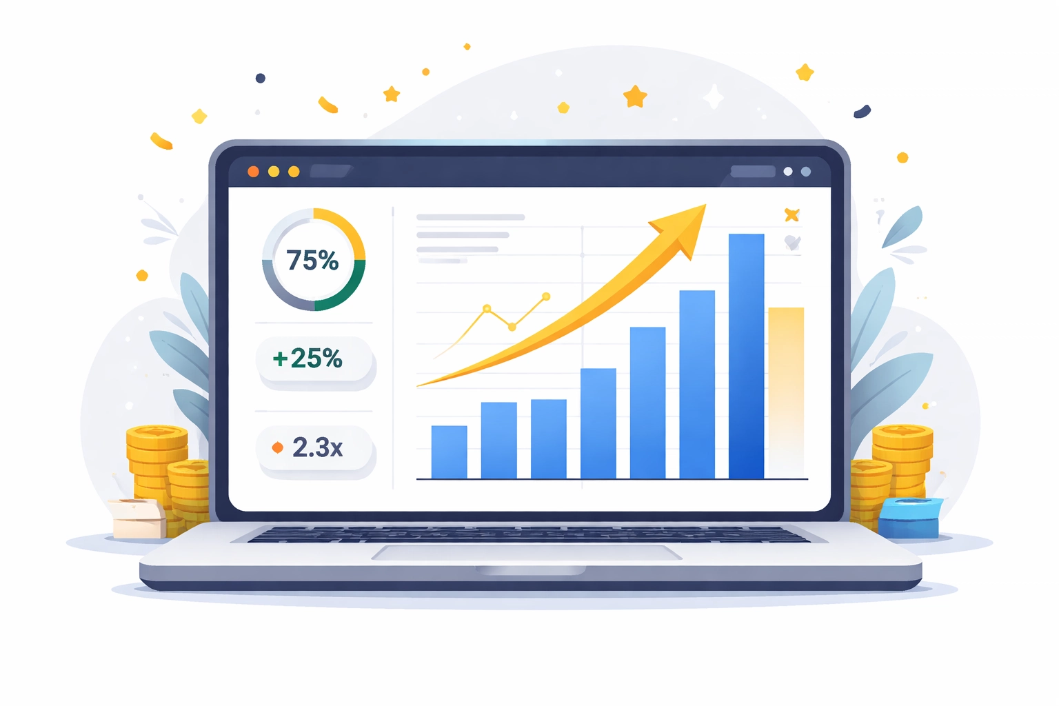 Live shopping sales dashboard showing conversion rate growth and performance metrics online