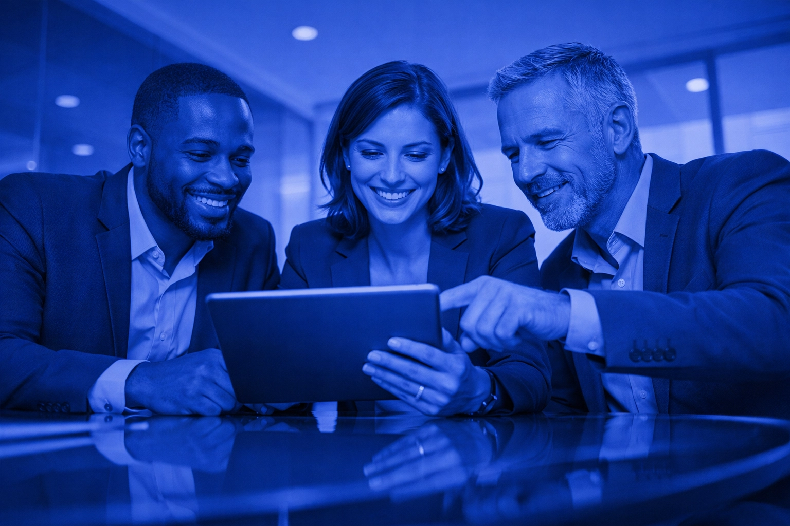 Team of professionals collaborating on cloud business security and IT consultancy strategies.