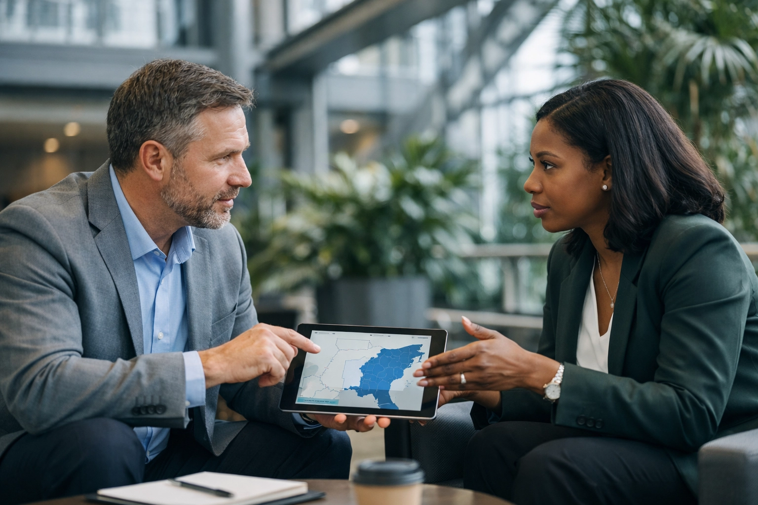 Professional advisors discussing regional North Carolina market trends to prepare a business for sale.