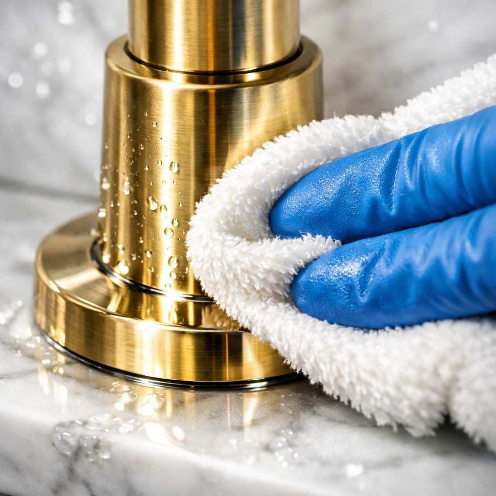 Ninja-level detail during deep cleaning in Wellesley MA focusing on polishing kitchen fixtures and removing grime.