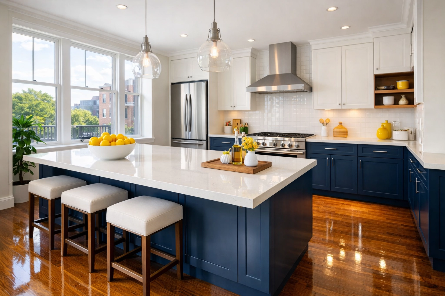 Sparkling modern kitchen in a luxury condo highlighting professional house cleaning in Cambridge MA.
