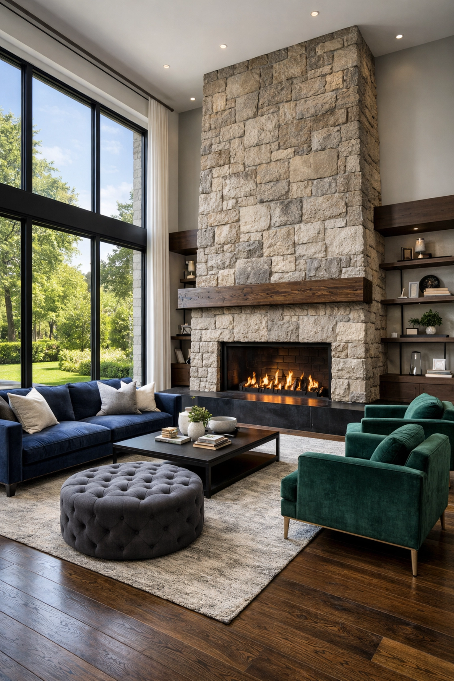 Luxury living room interior showcasing dynamic range captured by an AI-integrated mirrorless camera.