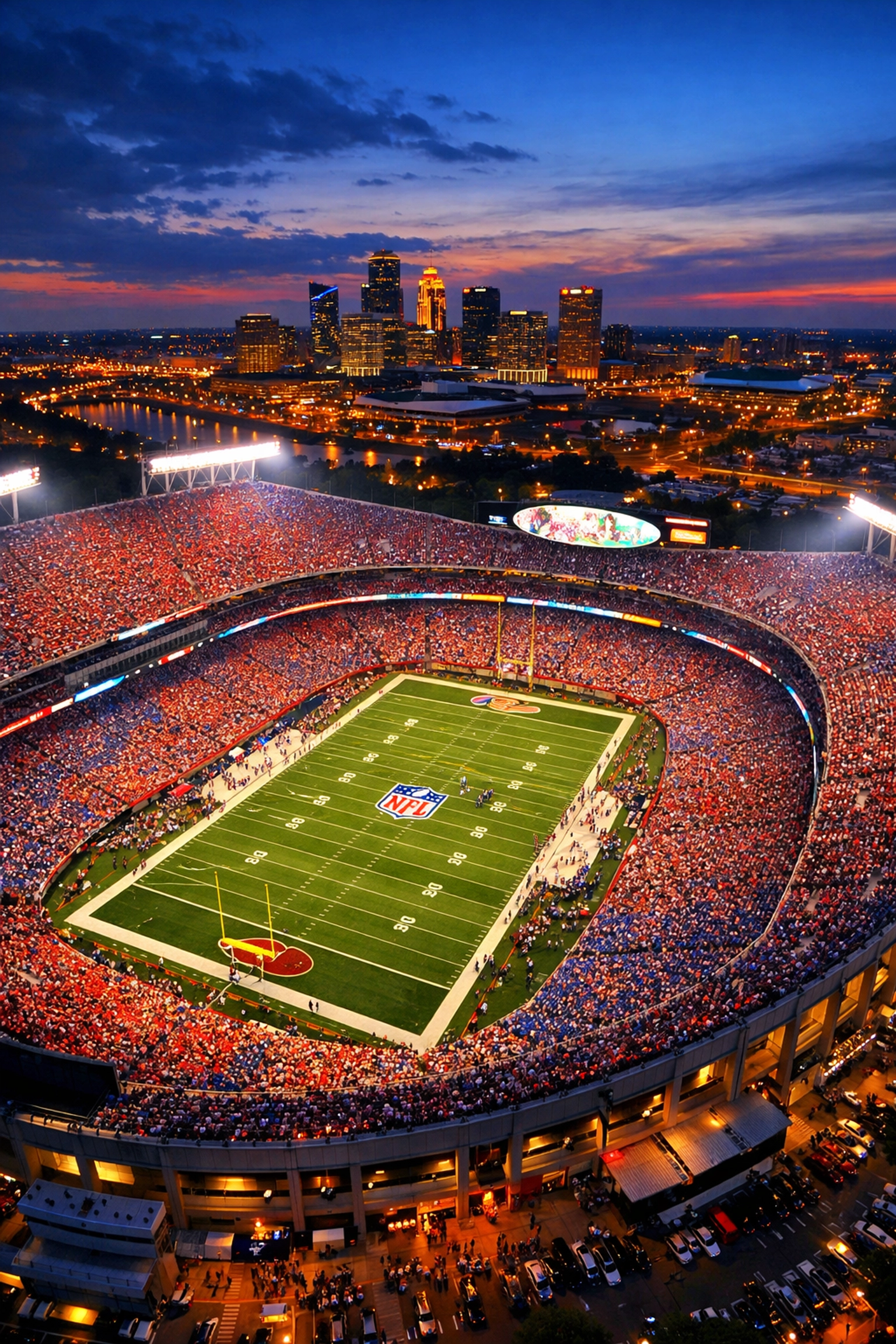 Super Bowl Corporate Travel Secrets Revealed: What Fortune 500 Companies Know About Brand Visibility Aerial view of packed NFL stadium during Super Bowl game showcasing brand visibility opportunity