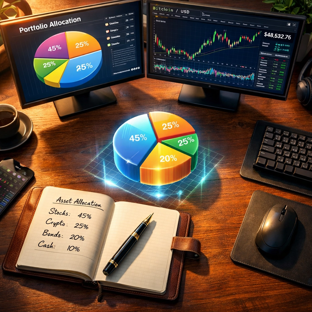 Institutional investor trading desk managing traditional and crypto portfolio allocations