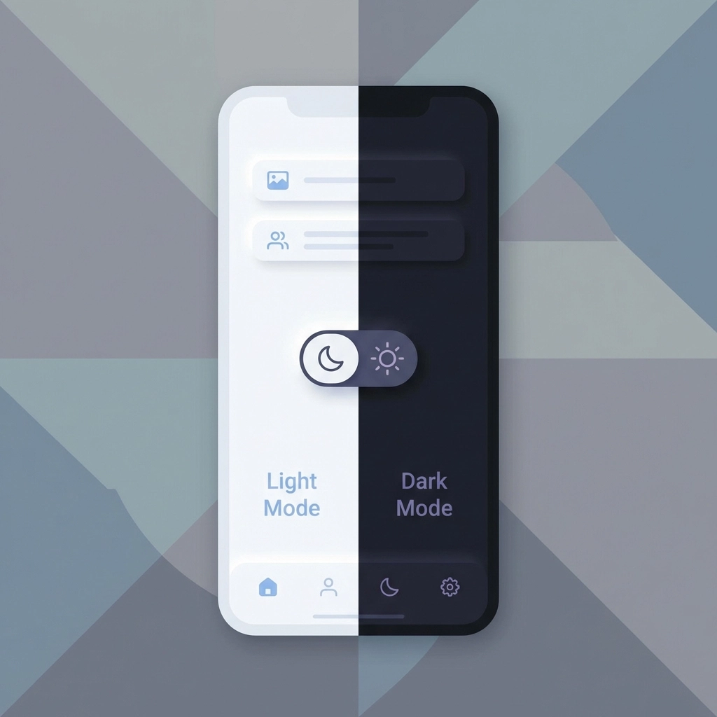 Smartphone interface showing light and dark mode toggle to enhance website user experience and reduce bounce rates.